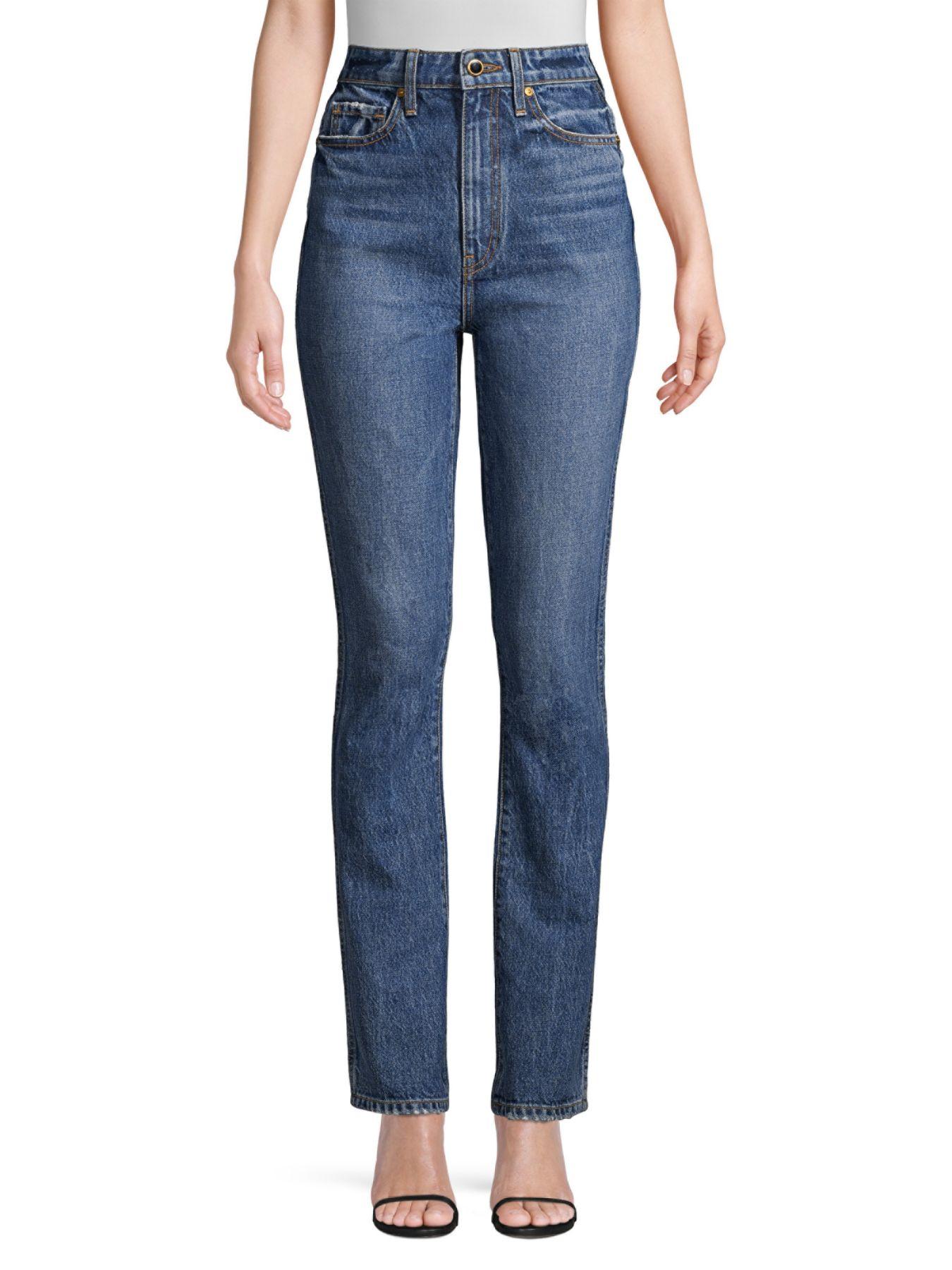Khaite Denim Daria High-rise Distressed Slim-leg Jeans in Blue - Lyst