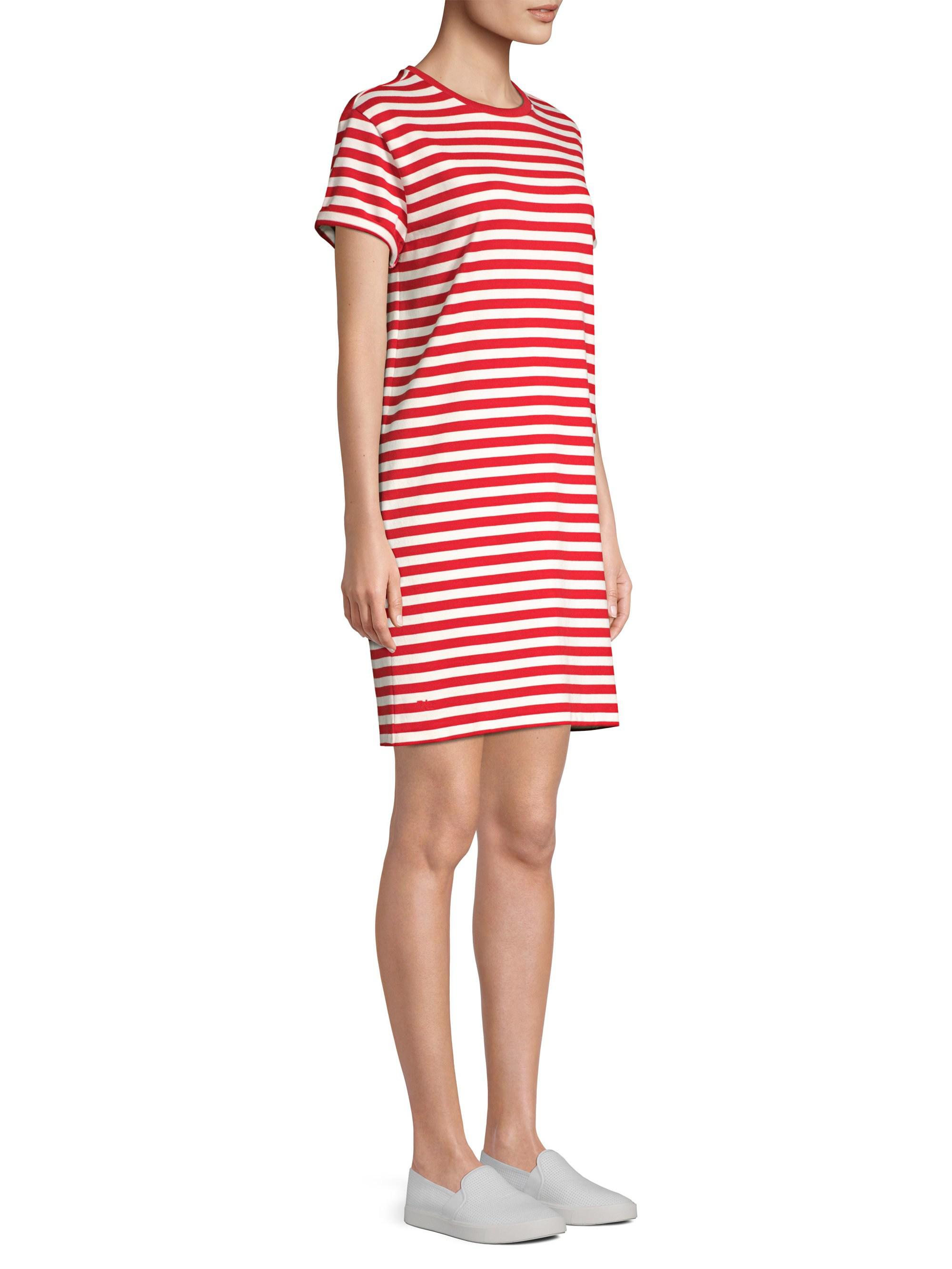 Polo Ralph Lauren Denim Stripe T-shirt Dress in Red White (Red) | Lyst
