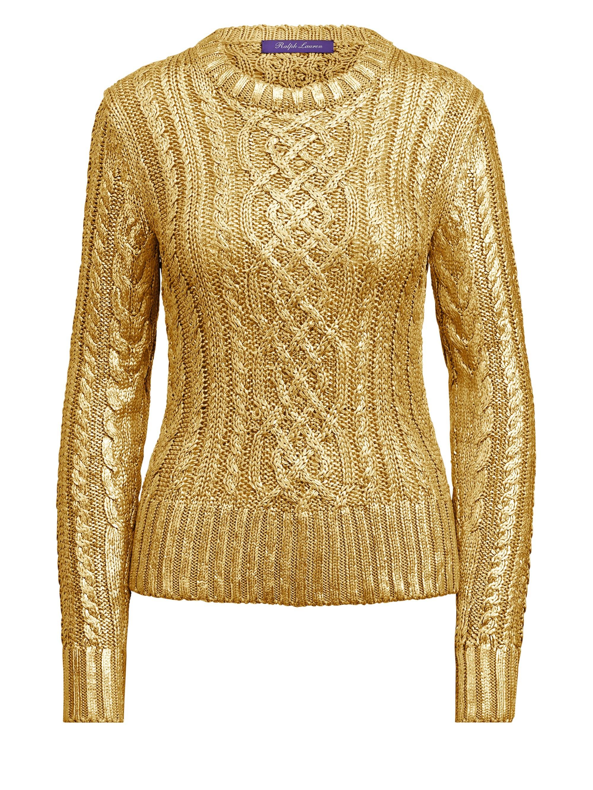 Ralph Lauren Collection Gold Foil Cable Knit Sweater in Metallic | Lyst