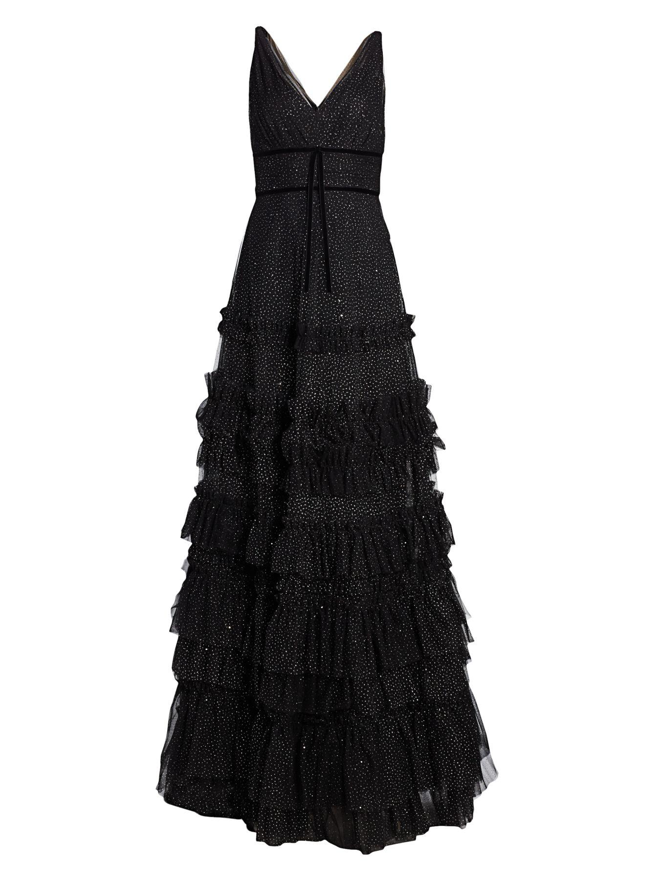 Marchesa notte Glitter Tulle Tiered Gown in Black - Save 46% - Lyst