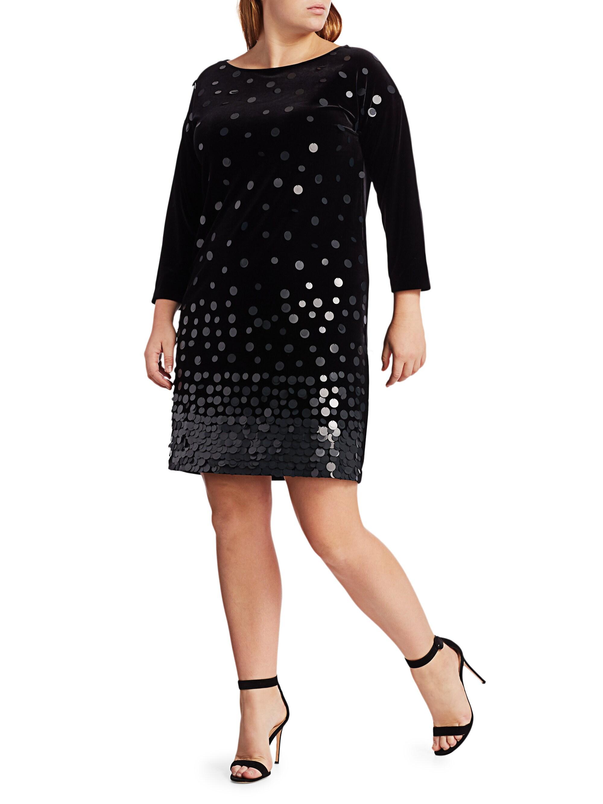 Joan Vass Classic-fit Sequin Velvet Shift Dress in Black - Lyst