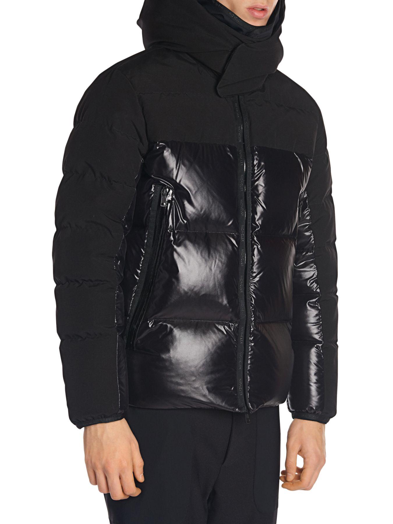 Moncler Mixed Media Puffer Jacket in Black for Men - Lyst