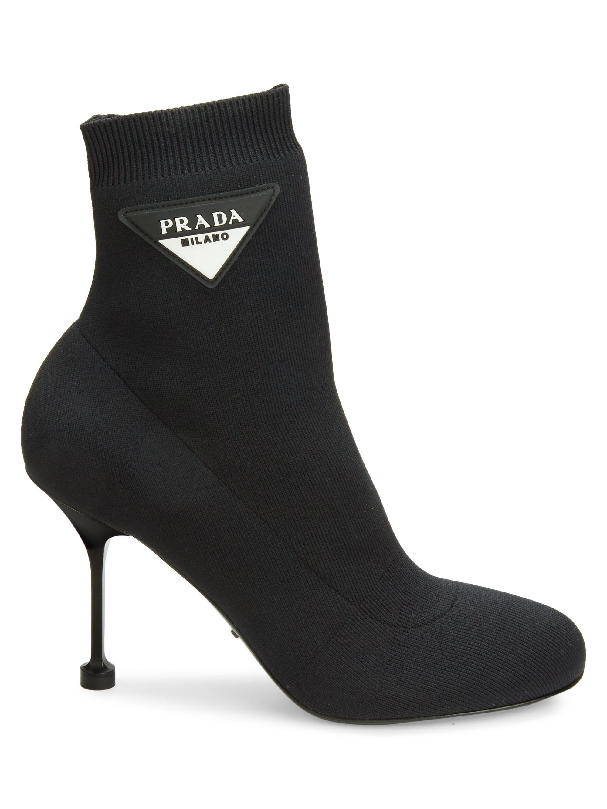 Prada Logo 90 Sock Black Booties | Lyst
