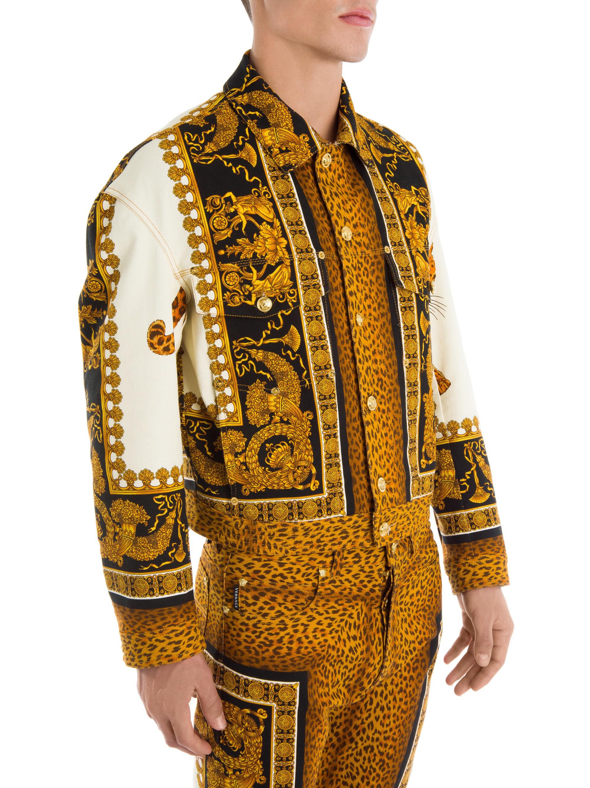Versace Leopard Graphic Baroque Denim Jacket for Men - Lyst