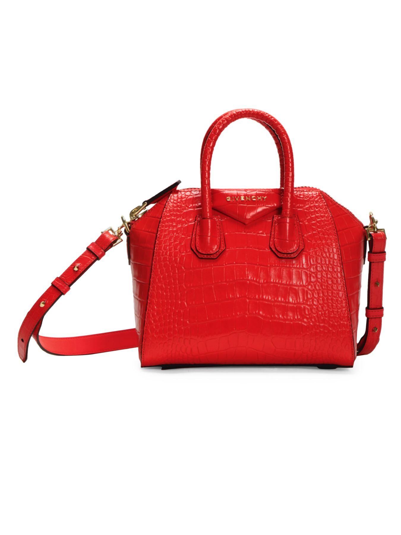 Givenchy Mini Antigona Croc-embossed Leather Satchel in Red - Lyst