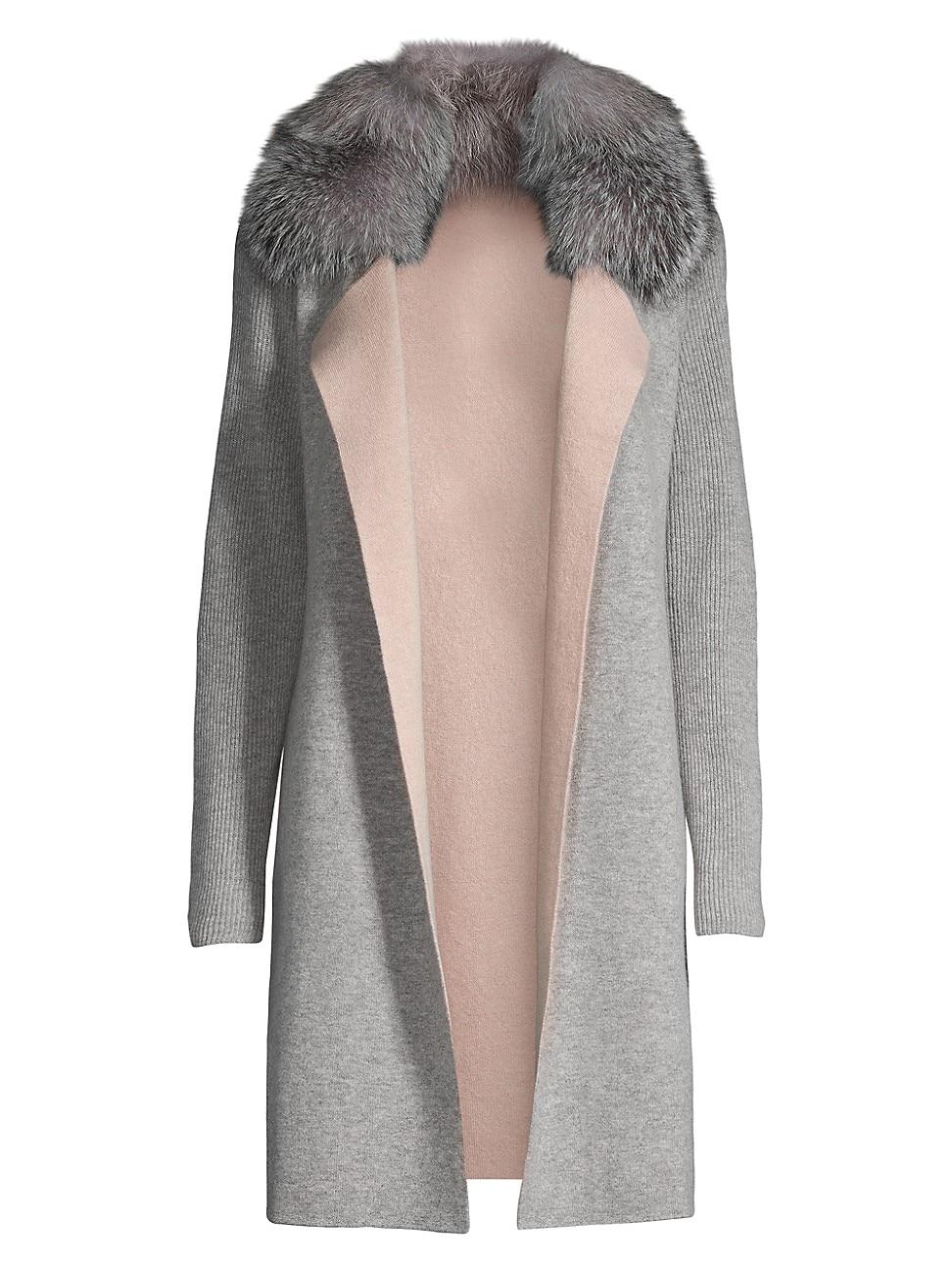 Sofia Cashmere Fox Fur-collar Cashmere Cardigan in Gray | Lyst