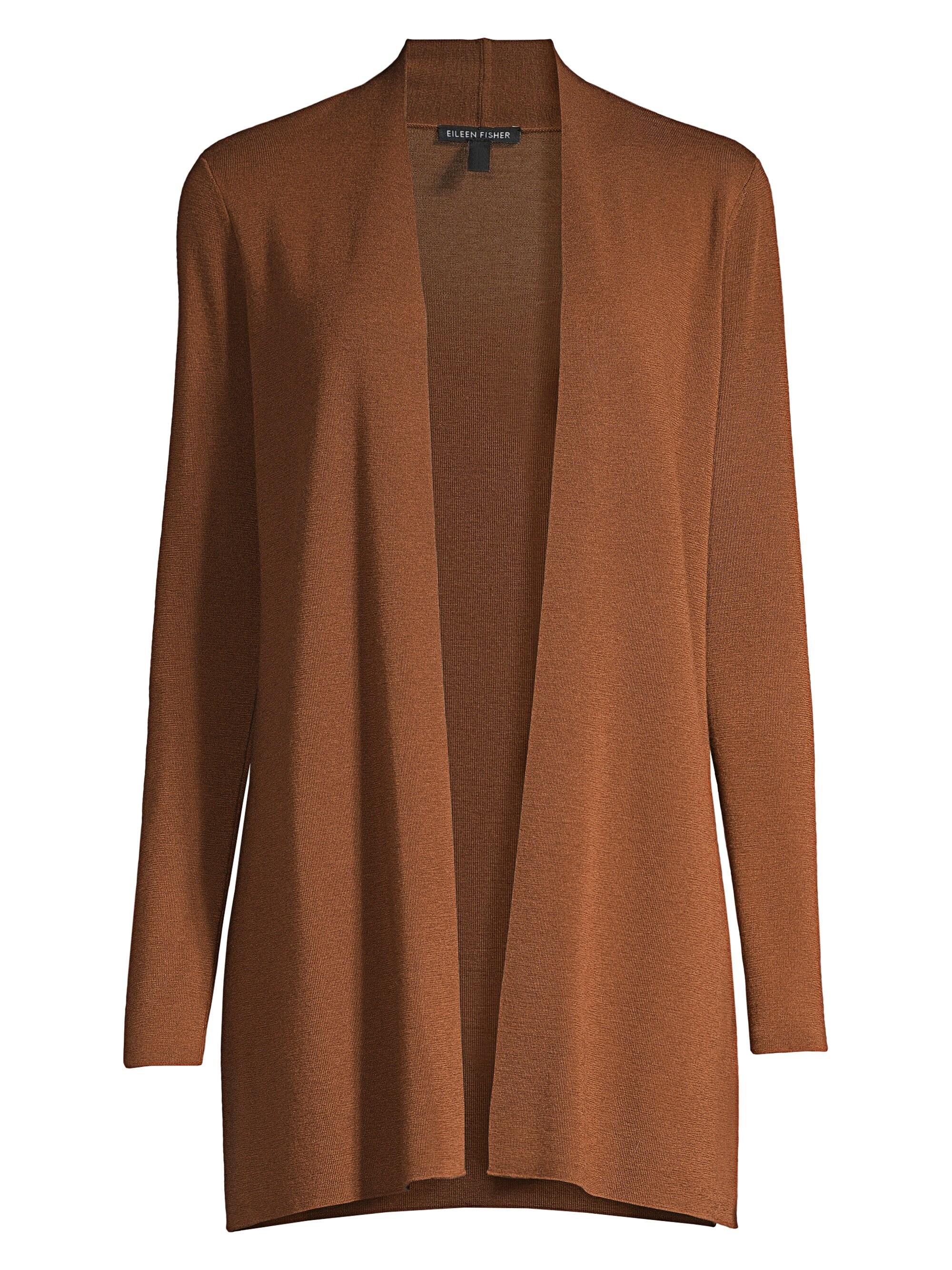 Eileen Fisher Simple Longline Merino Wool Cardigan Sweater in Brown - Lyst