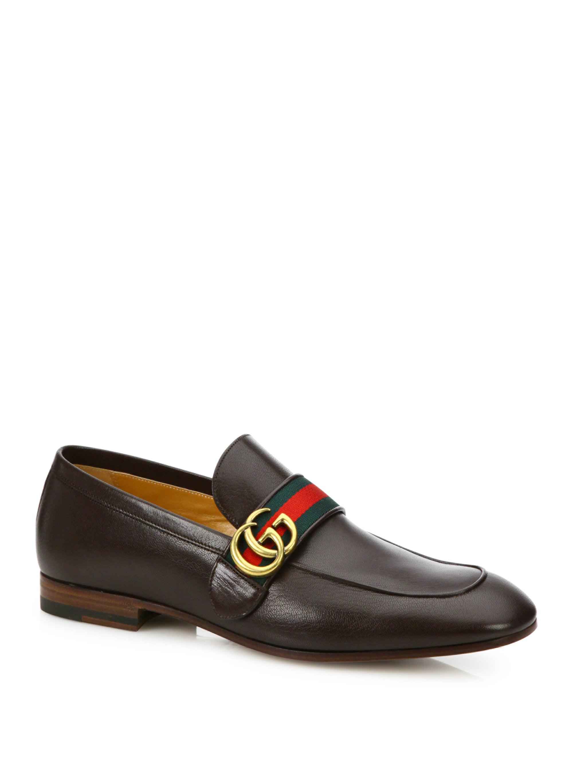 Lyst - Gucci Brown Gg Web Leather Loafers in Brown for Men - Save 4. ...