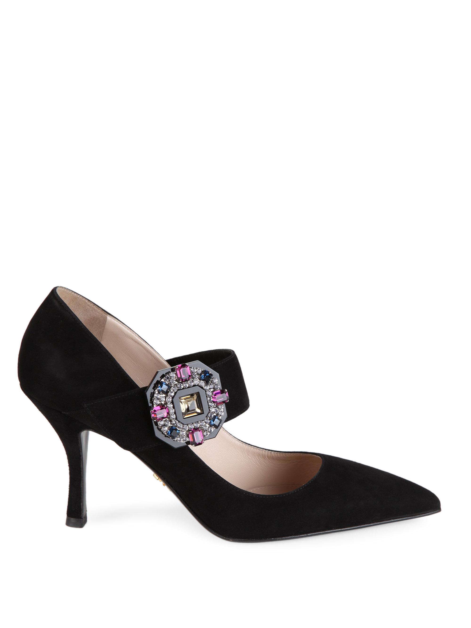 Prada Jeweled Velvet Mary Jane Pumps in Nero (Black) Lyst