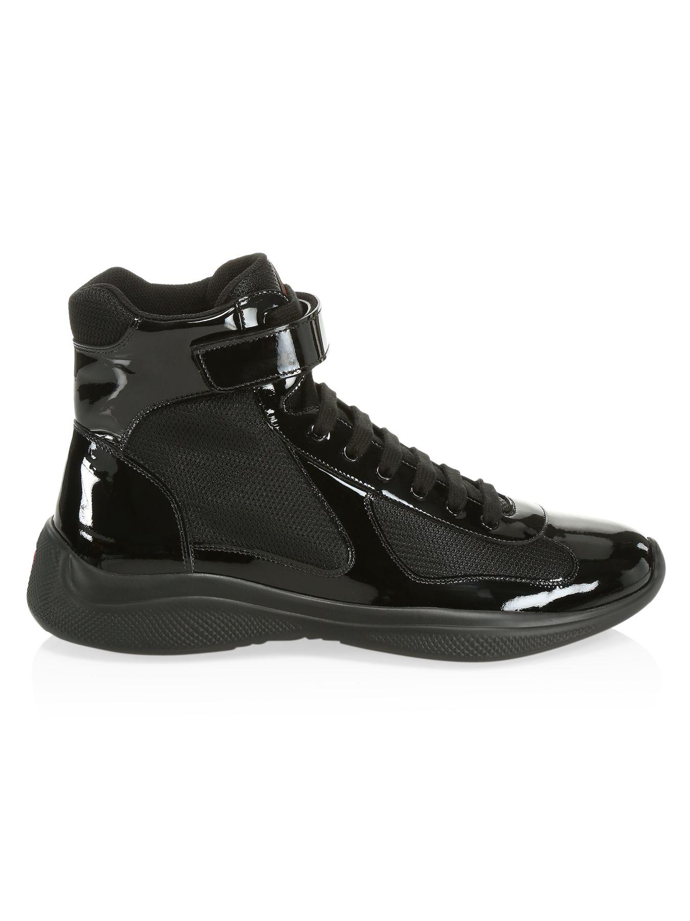 prada america's cup patent leather & technical fabric sneakers