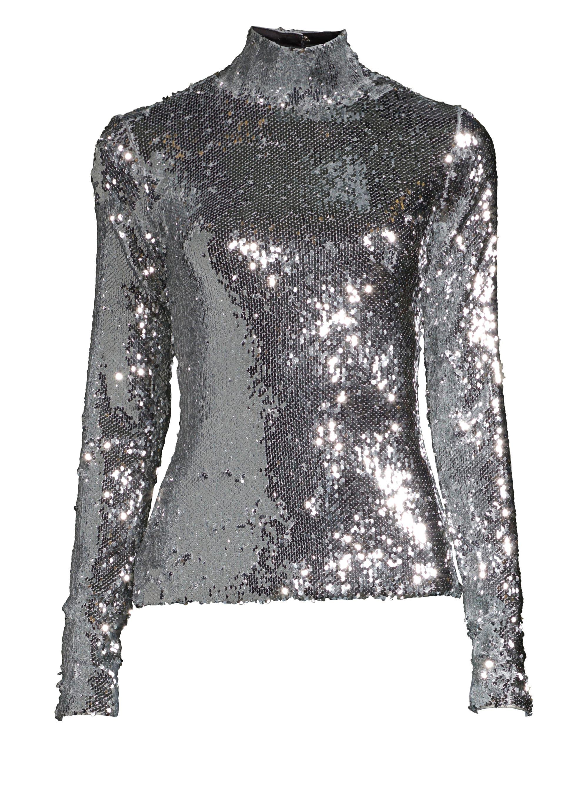 MILLY Synthetic Sequins Turtleneck Sweater in Silver (Metallic) - Lyst