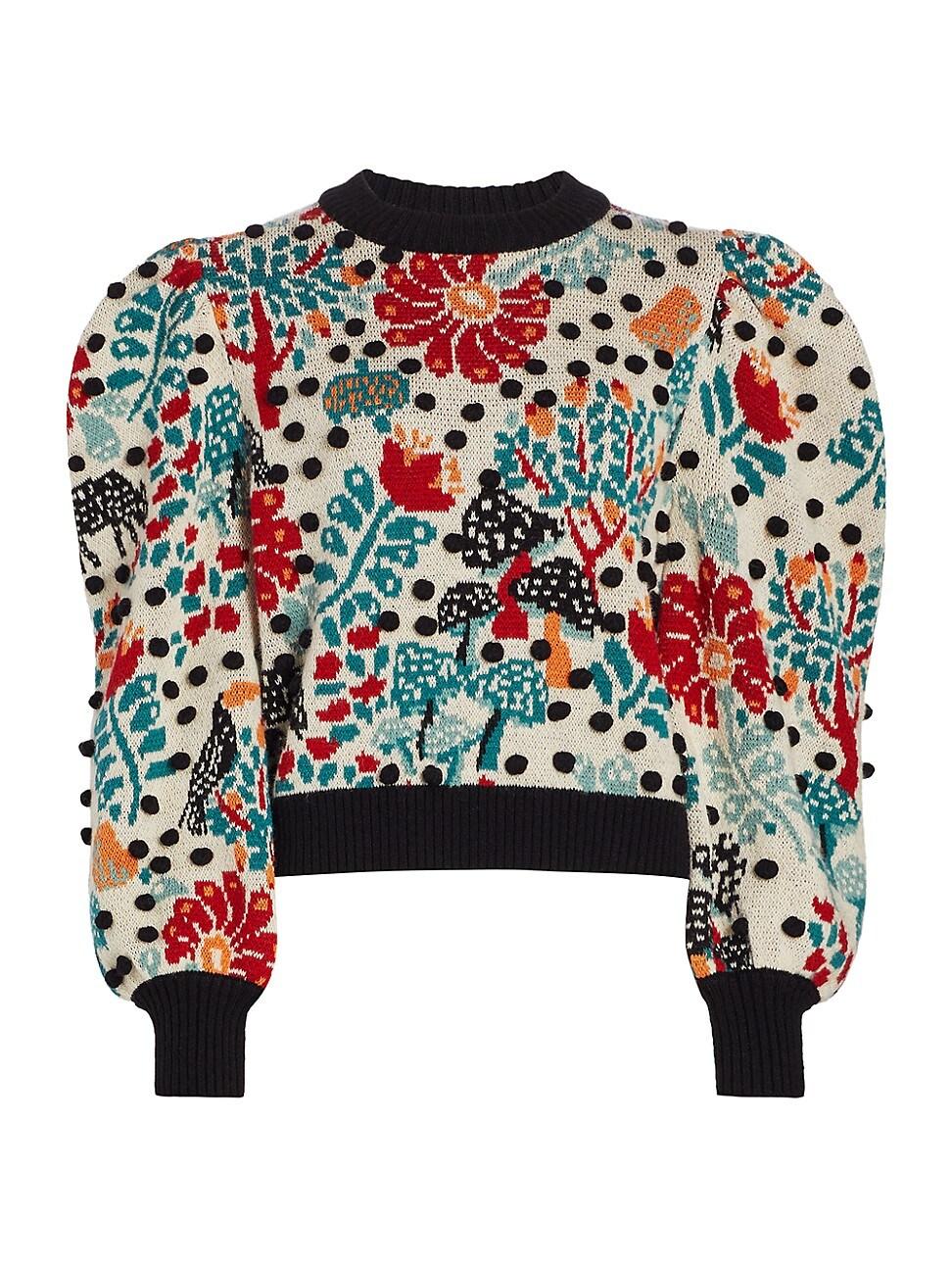 FARM Rio Mushroom Forest Puffsleeve Sweater in Red Lyst