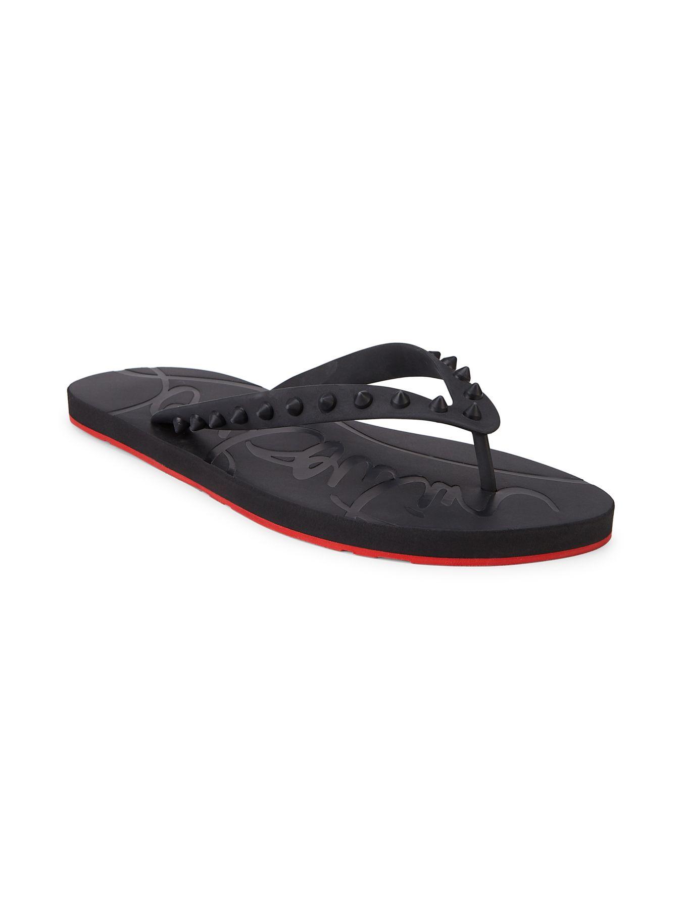 Christian Louboutin Rubber Loubi Studded Flip Flops in Black for Men - Lyst