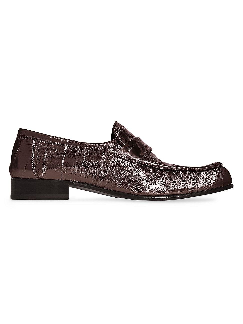 The Row Metallic Eel Skin Loafers in Brown Lyst