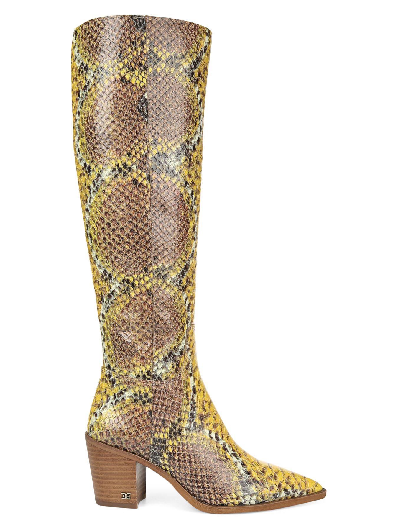flat snakeskin knee high boots