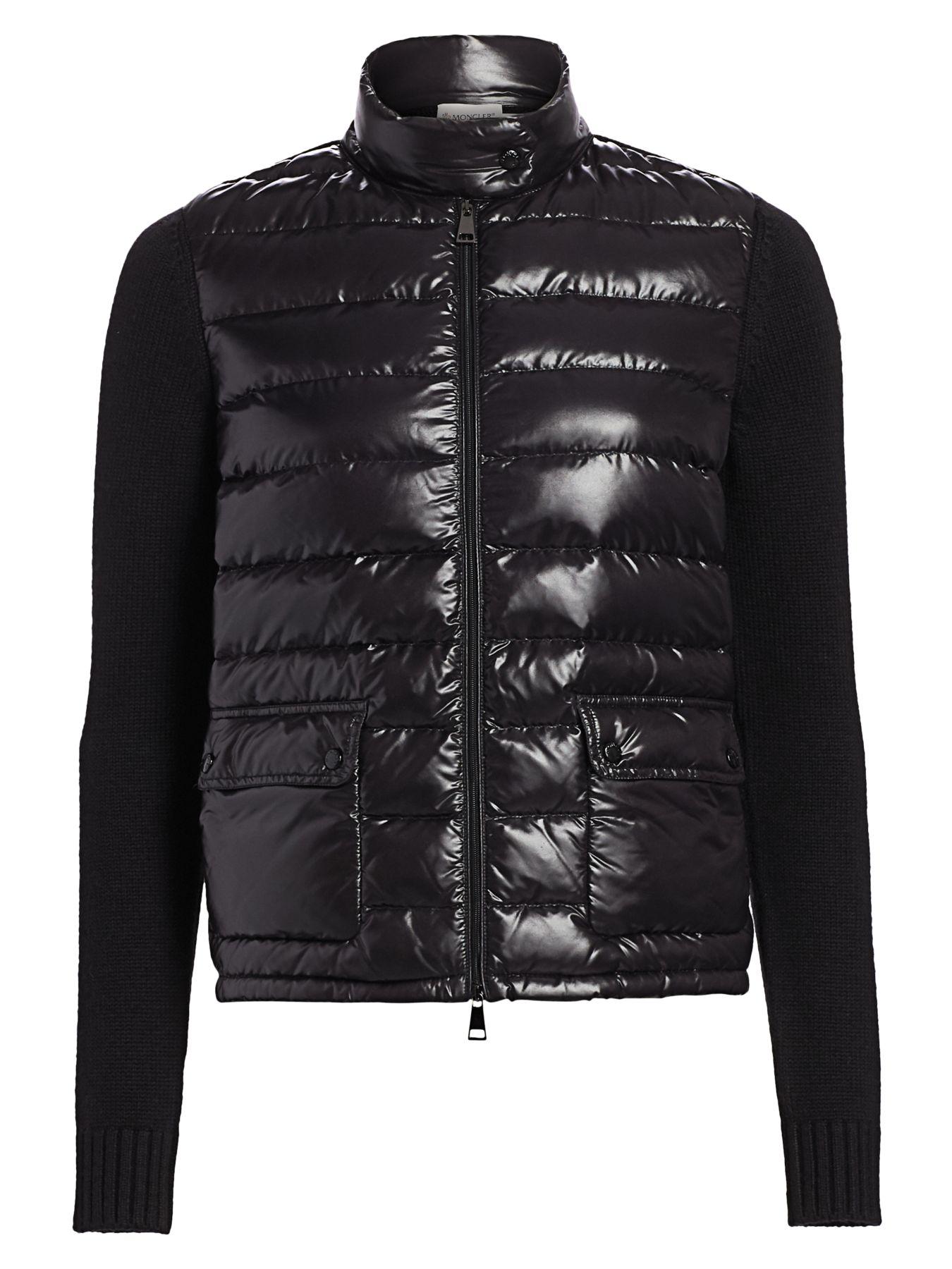 Moncler Wool Laquer Knit-sleeve Combo Puffer Jacket in Black - Lyst