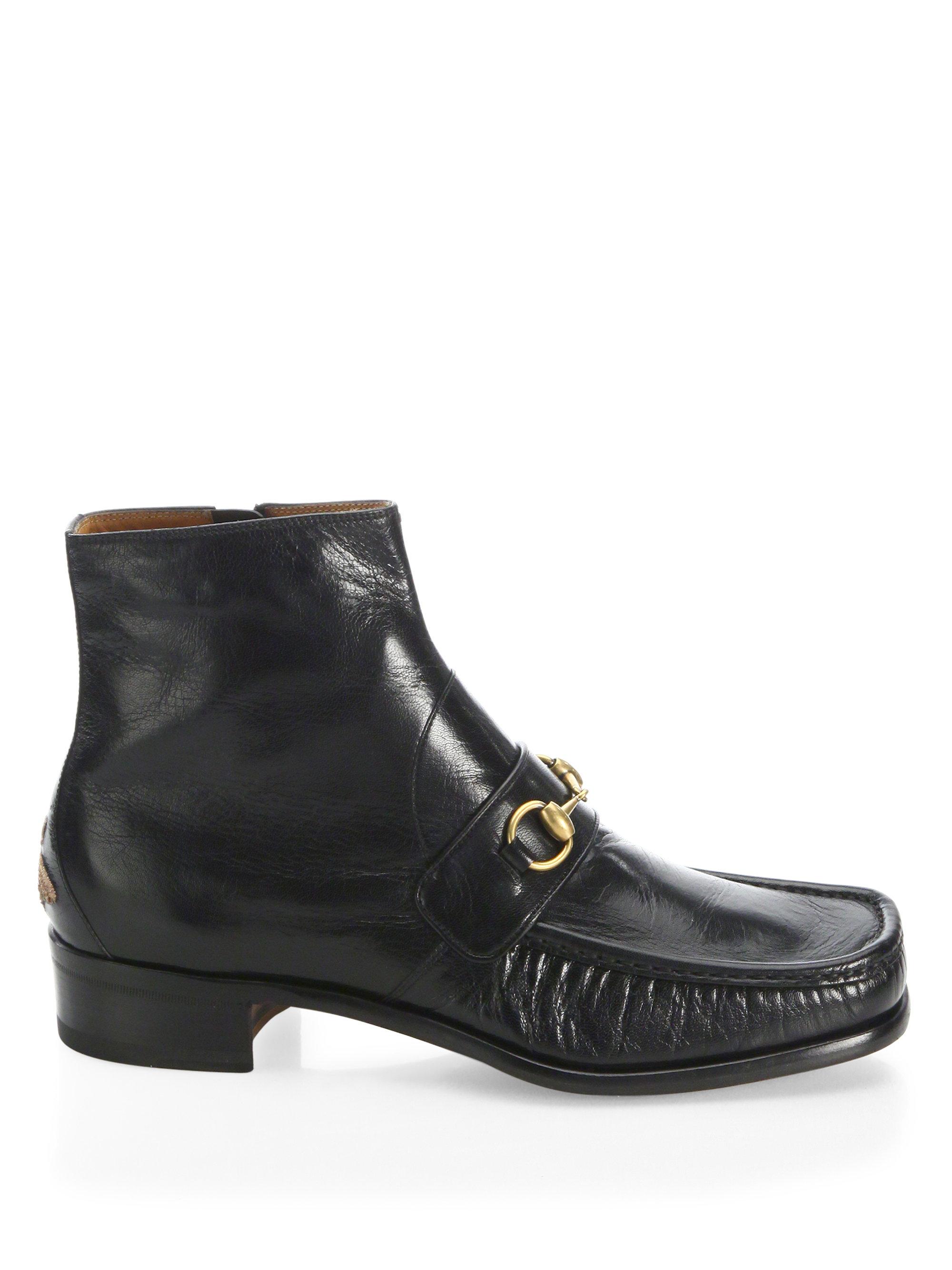 Gucci Horsebit Leather Ankle Boots in Black | Lyst