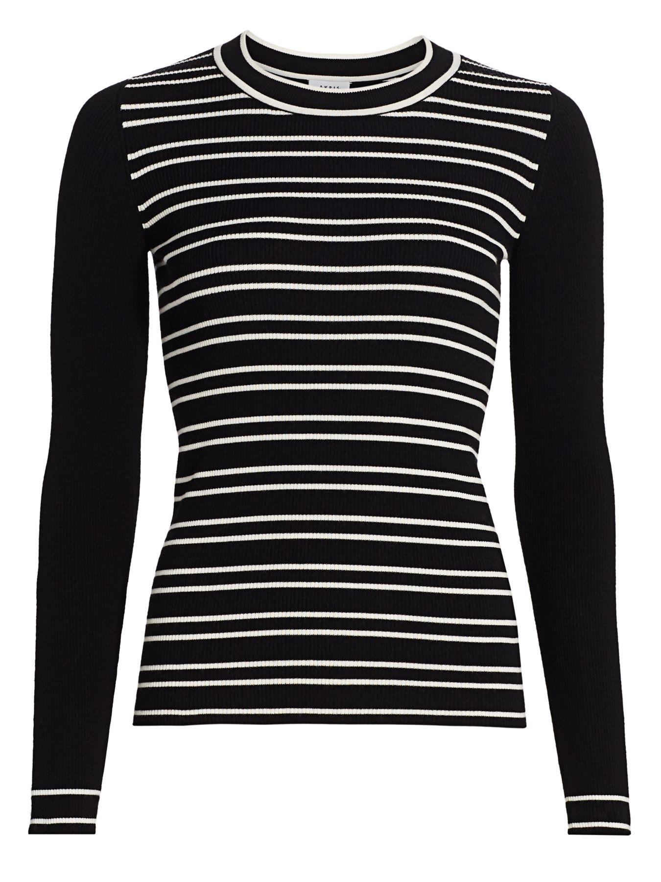 Akris Punto Stripe Long-sleeve Stretch-wool Rib-knit Sweater in Black ...