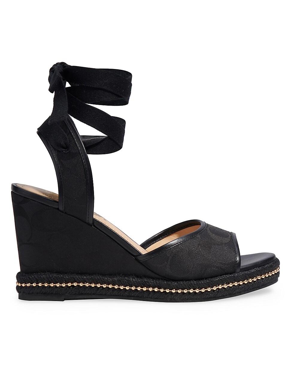 COACH Page Jacquard Wedge Sandals in Black Lyst