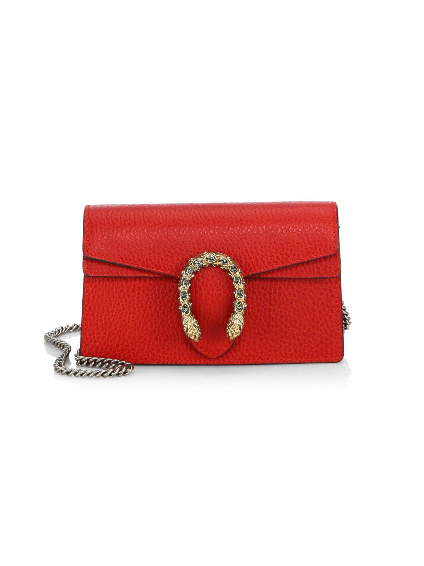 Gucci Dionysus Leather Super Mini Bag in Red - Lyst
