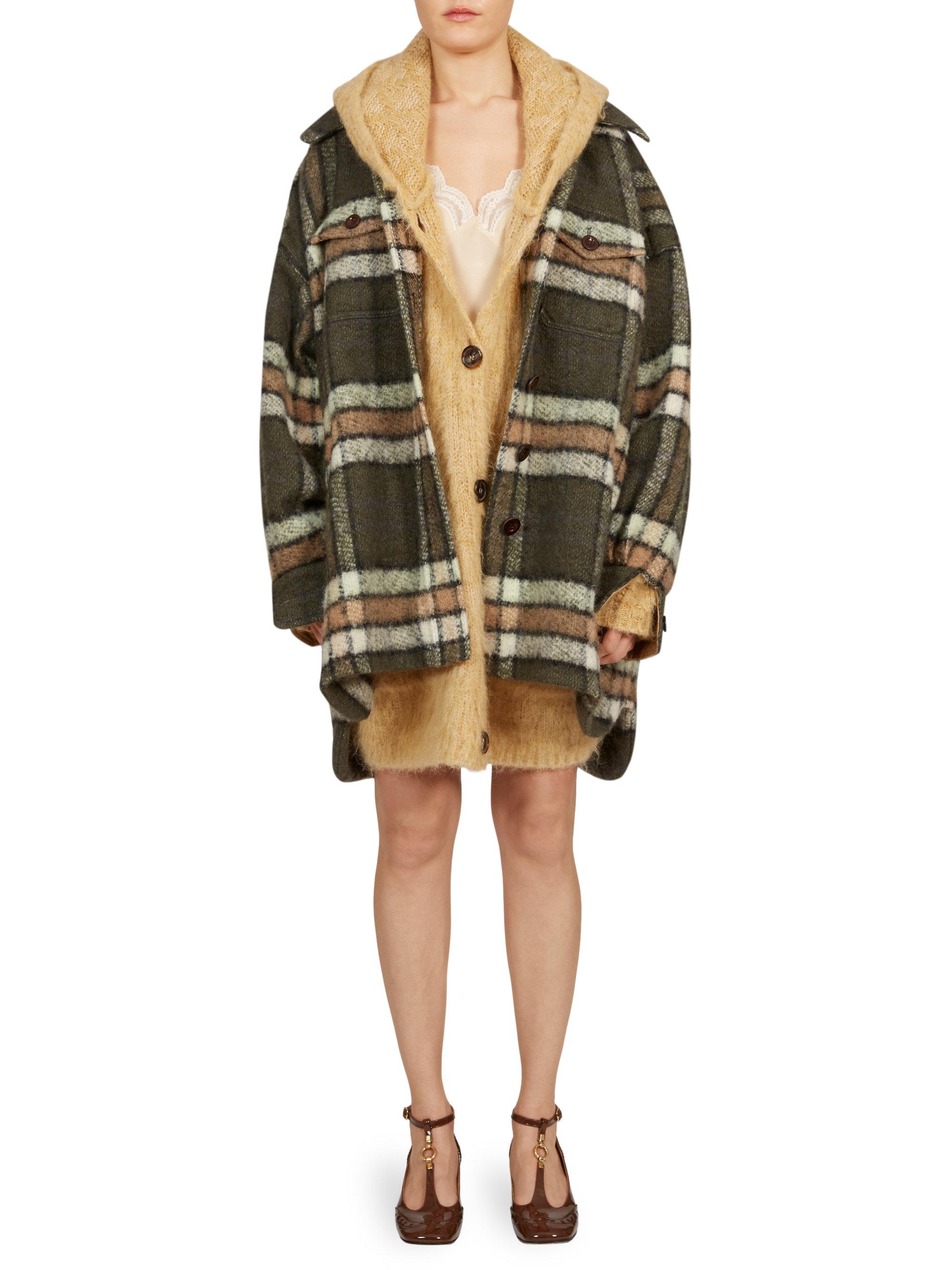 Chloé Synthetic Mohair Plaid Coat in Green Lyst