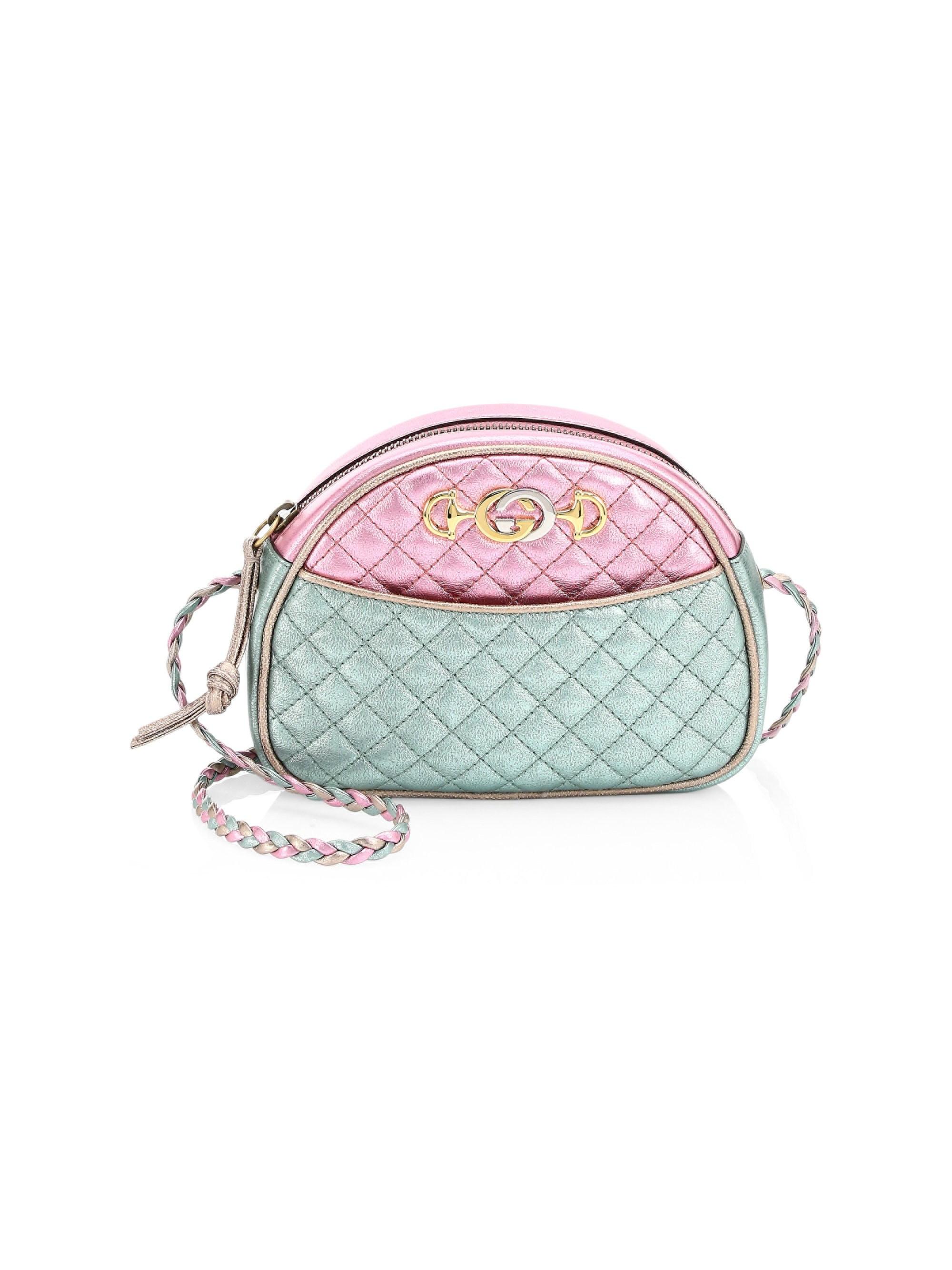 Gucci Trapuntata Colorblock Metallic-leather Mini Bag in Pink | Lyst