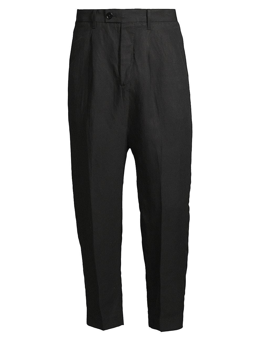 AllSaints Cropped Linenblend Pants in Black for Men Lyst
