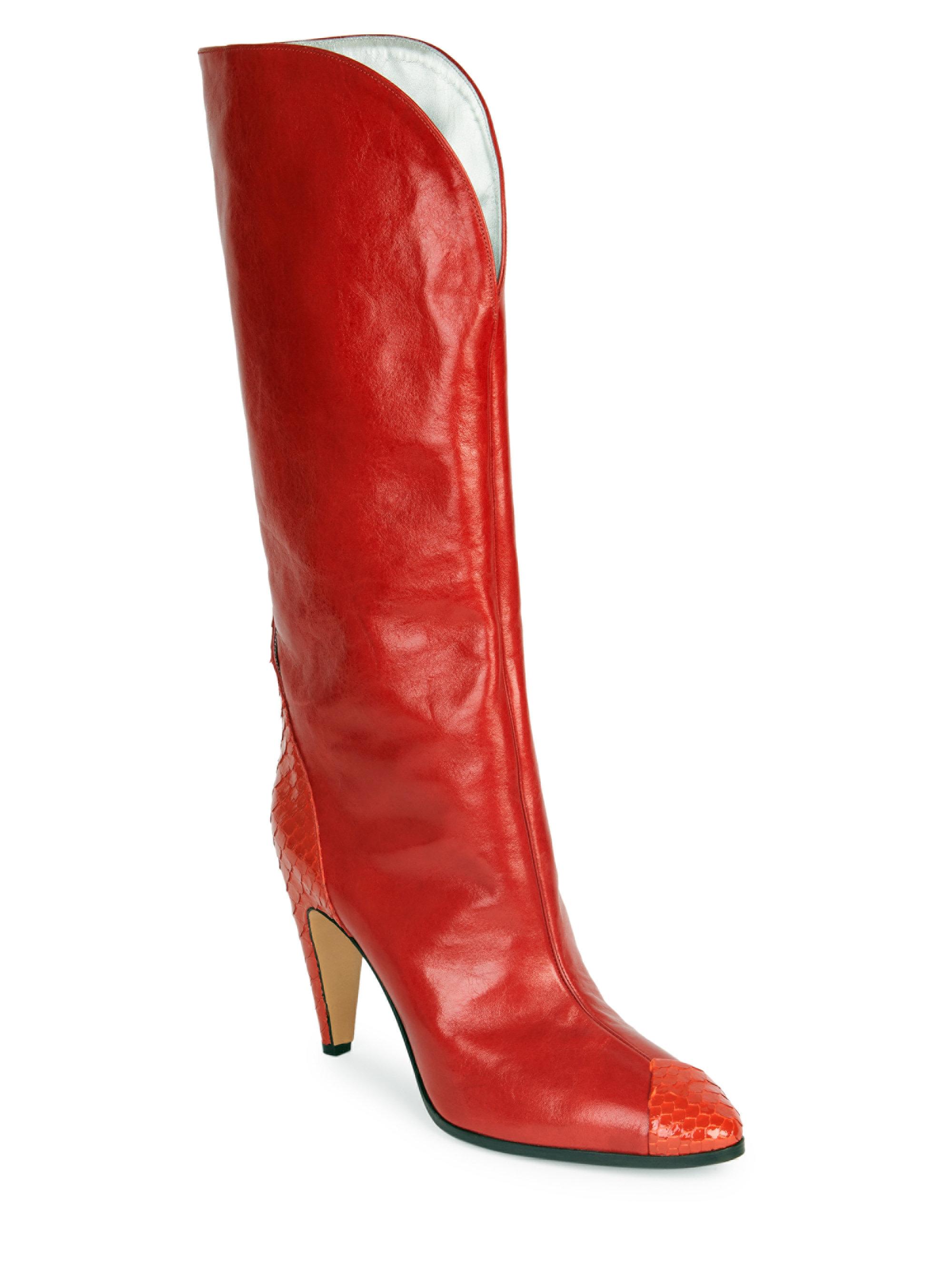 Givenchy Show Python Leather Boots in Red | Lyst