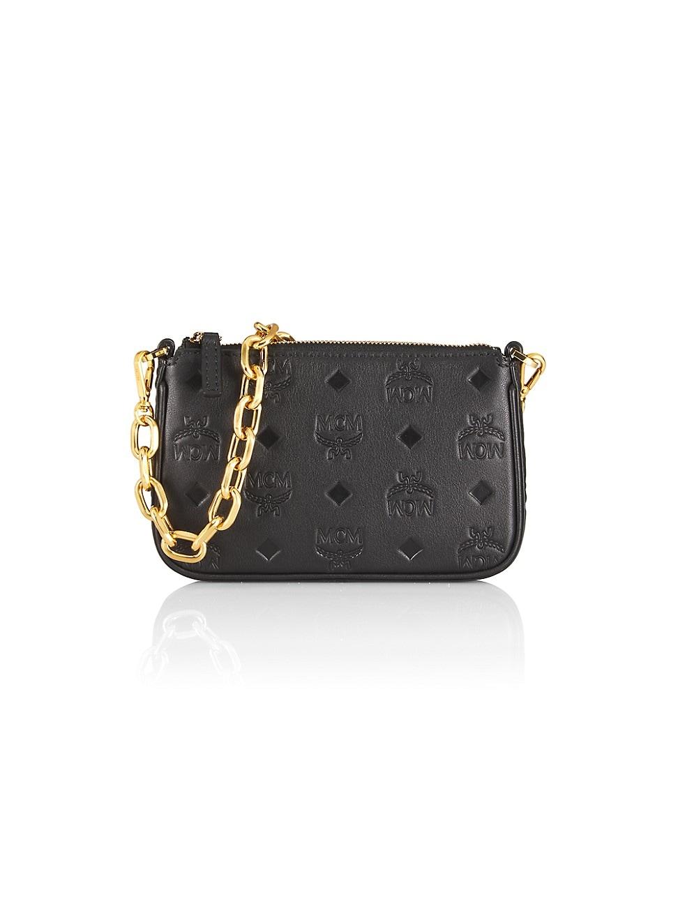 MCM Mini Aren Monogram Leather Pouch in Black Lyst