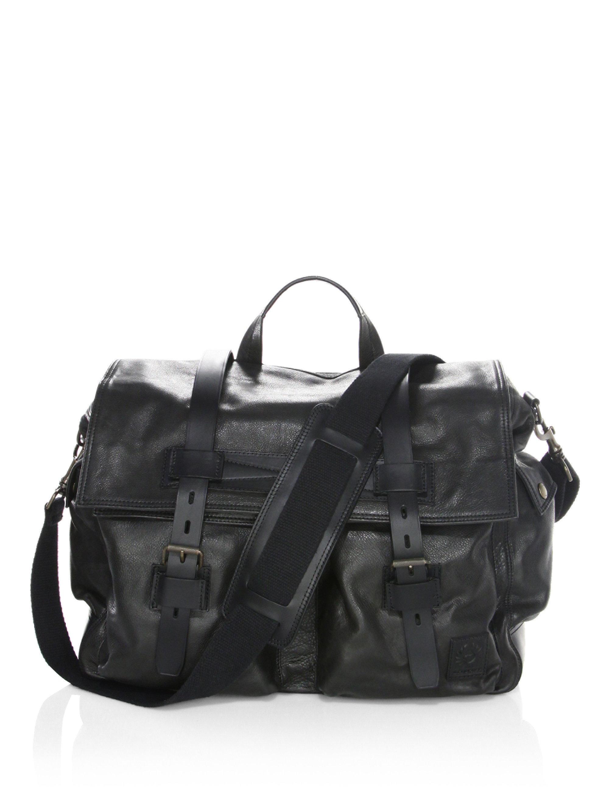 Belstaff Cotton Messenger Bag In Hand Waxed Leather in Black for Men | Lyst
