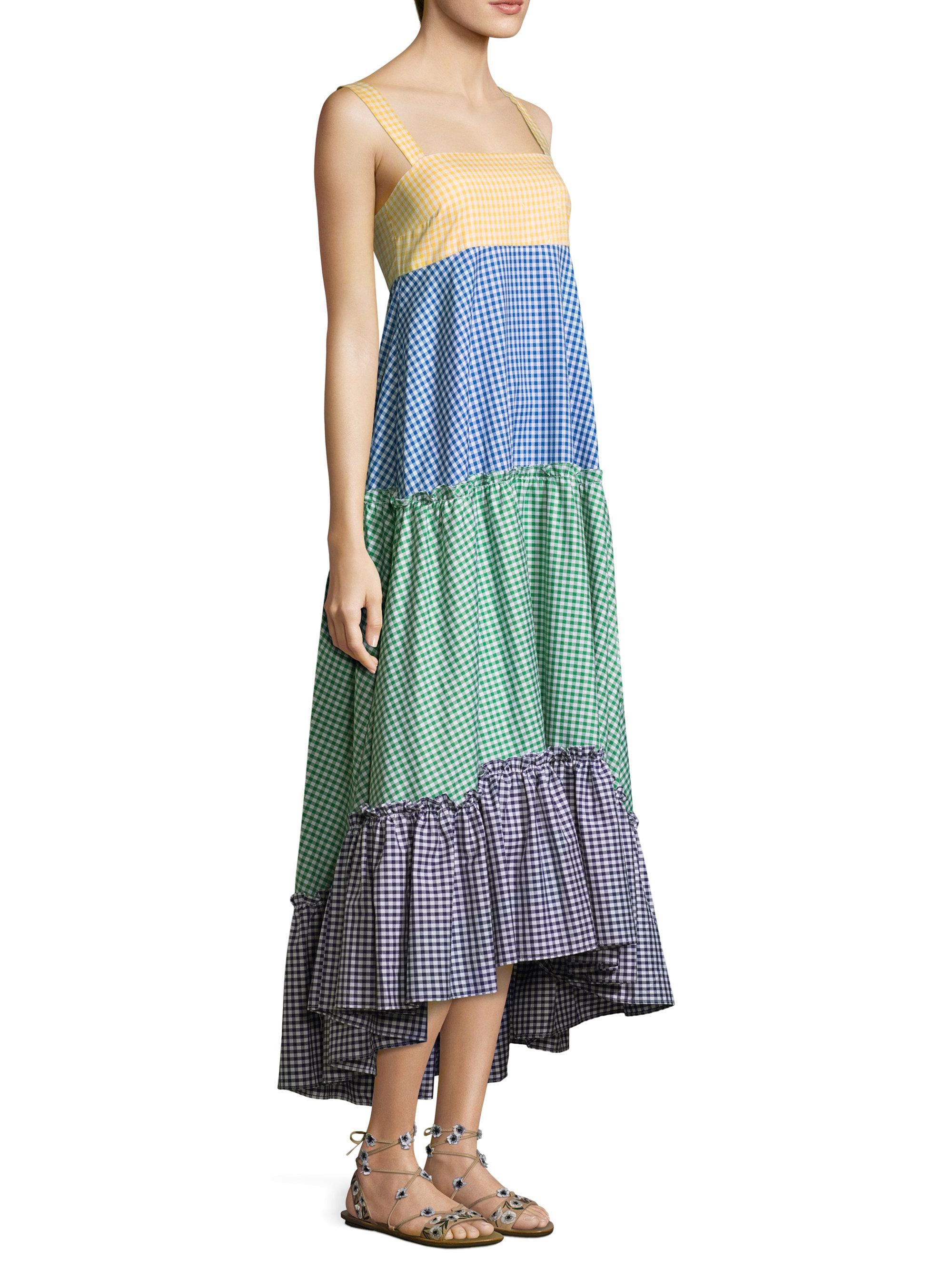 Lyst - Mds Stripes Tiered Gingham Plaid Dress in Blue