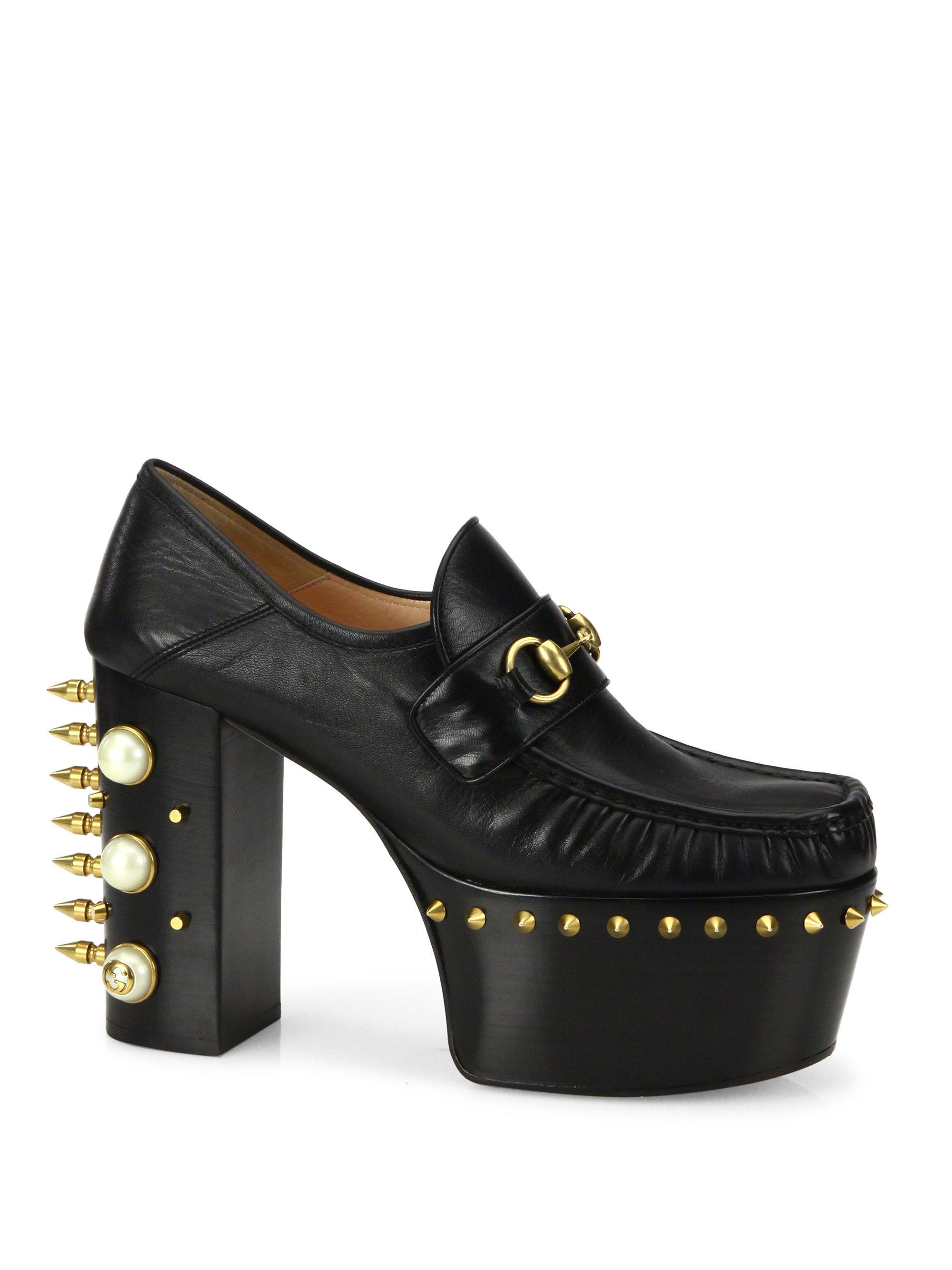 Gucci Vegas Leather Platform Loafer Pumps in Black Lyst