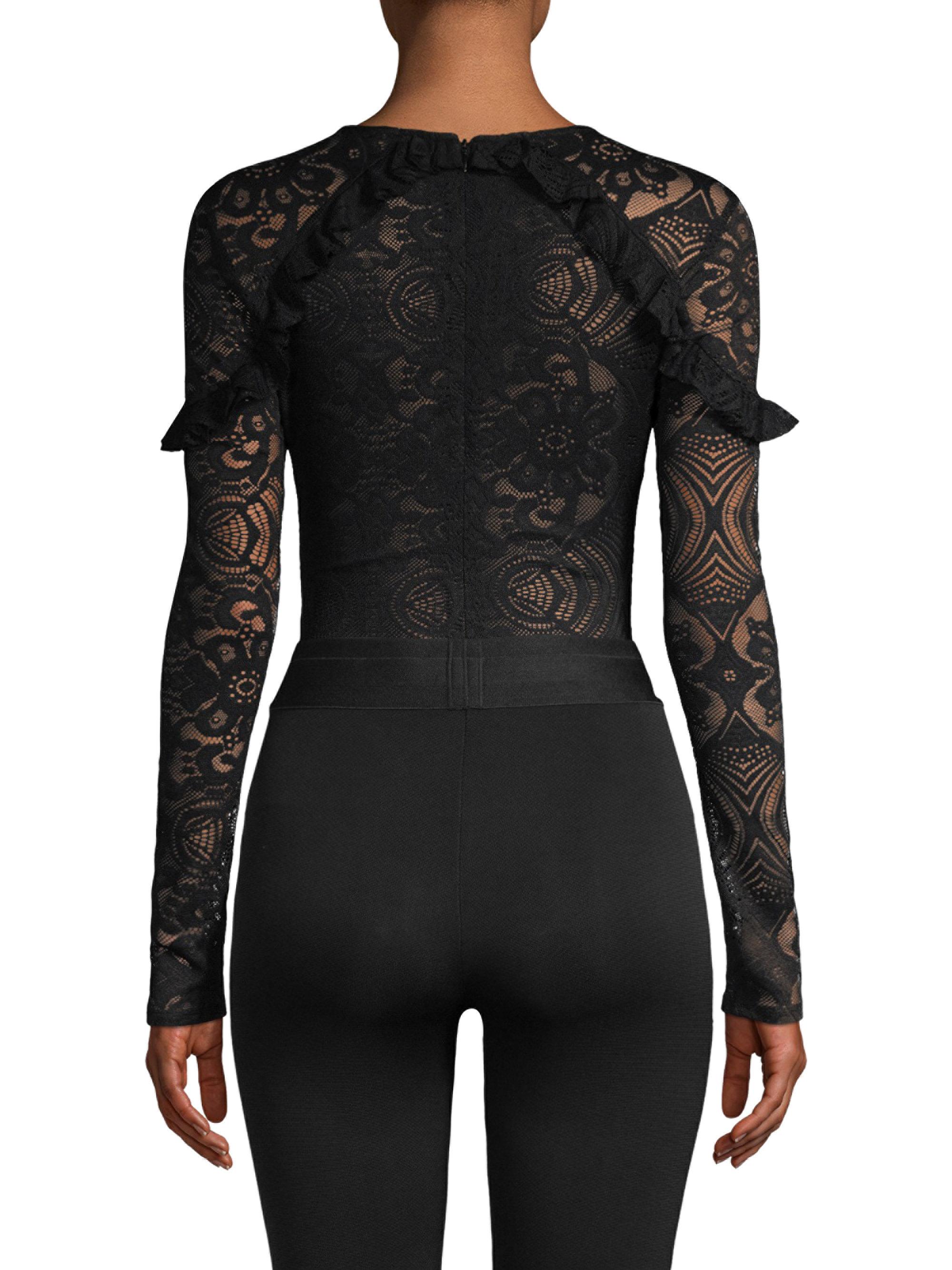 BCBGMAXAZRIA Abstract Floral Lace Bodysuit in Black Lyst