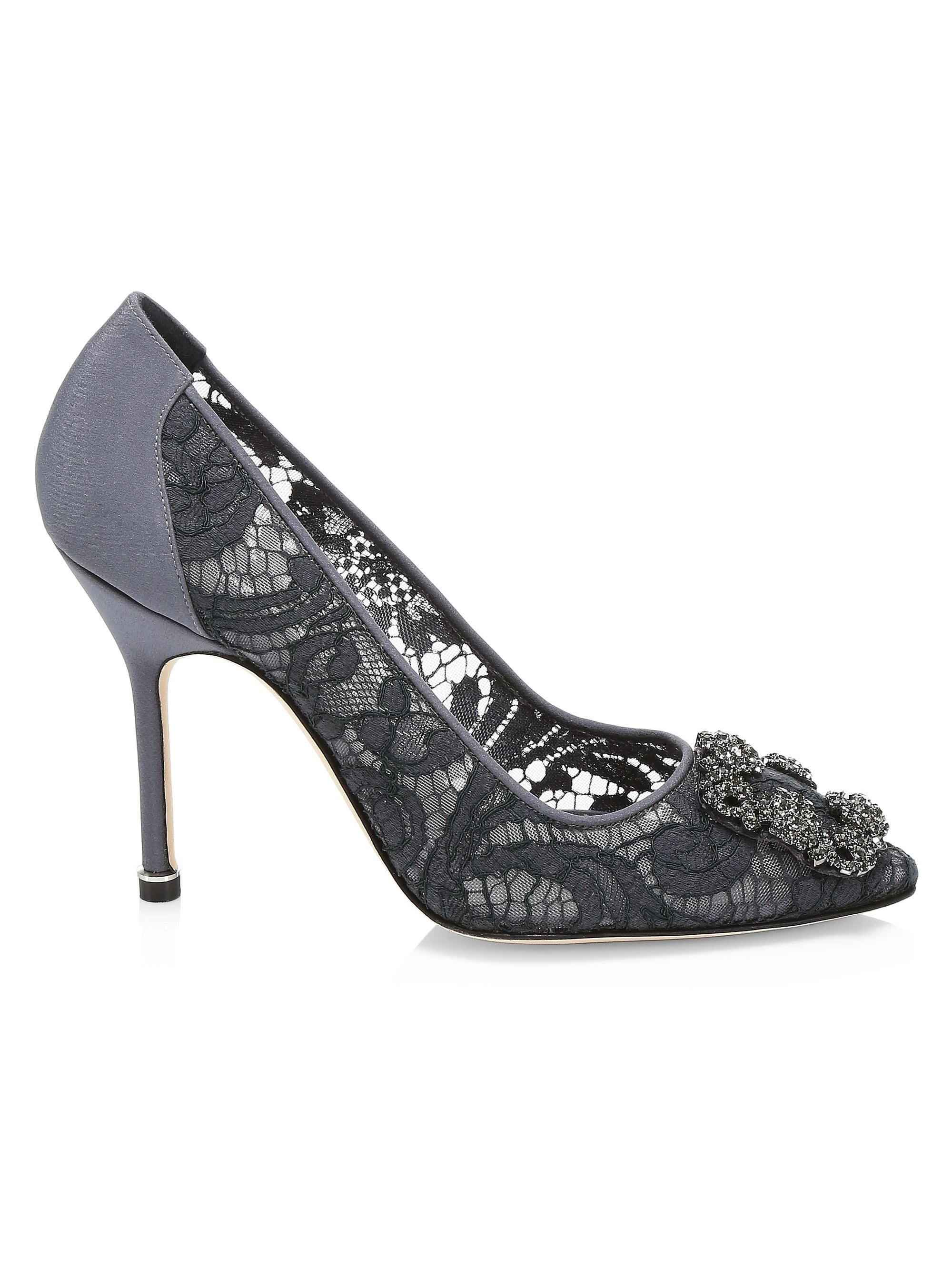 Manolo Blahnik Hangisila 105 Embellished Lace Pumps in Metallic - Lyst