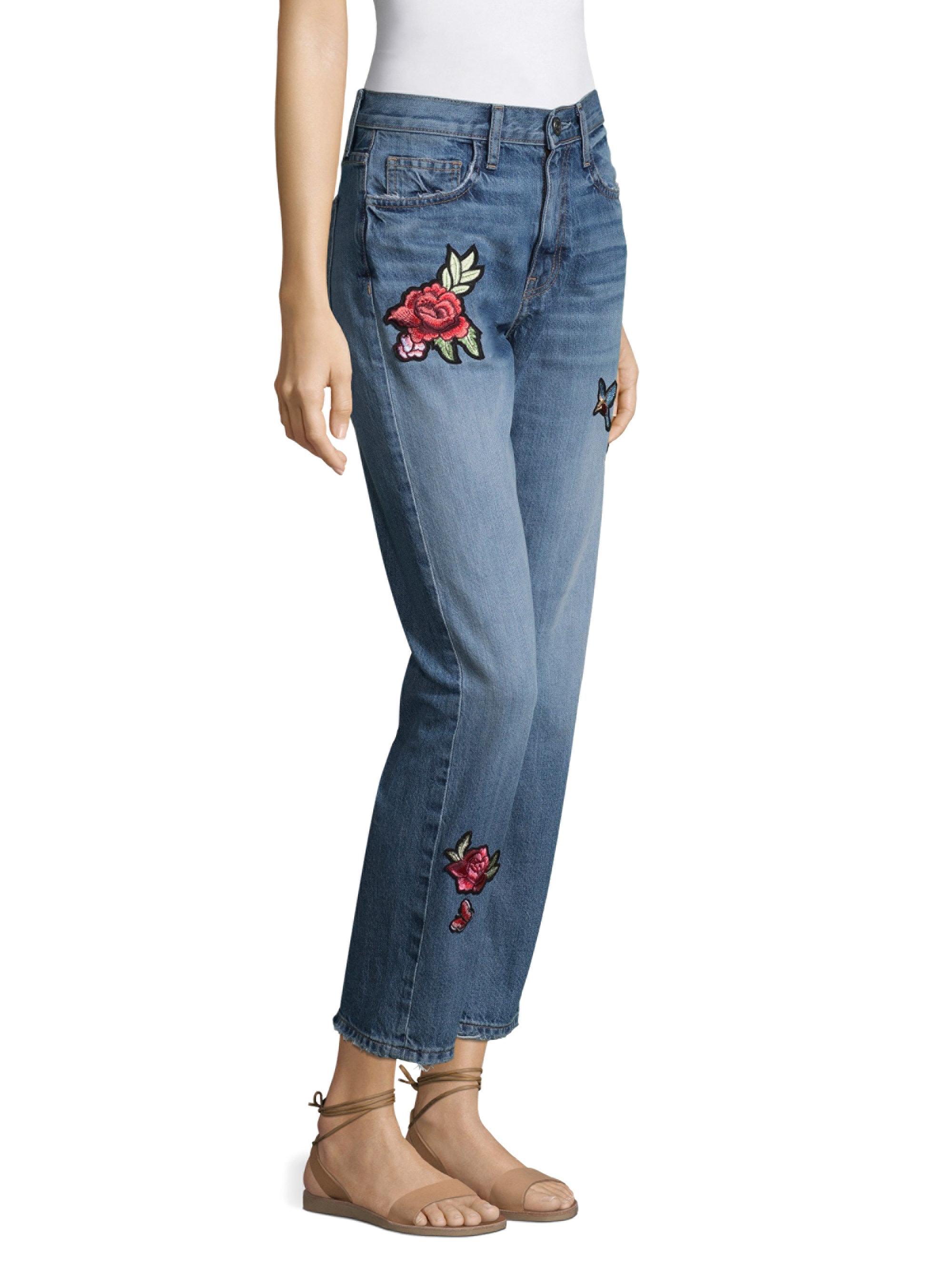 rose patch jeans