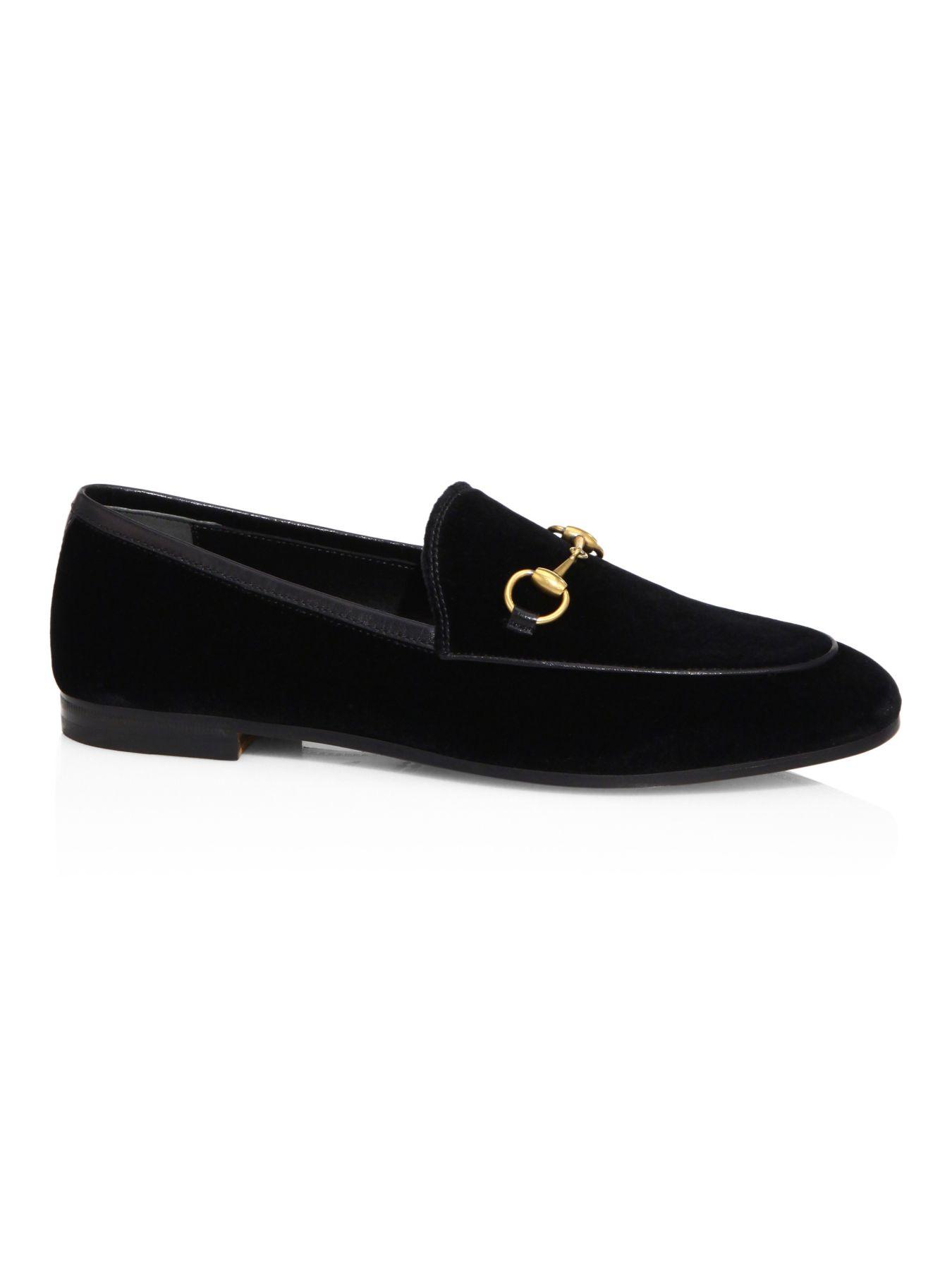 Gucci 10mm New Jordaan Velvet Loafer in Black/Gold (Black) - Lyst