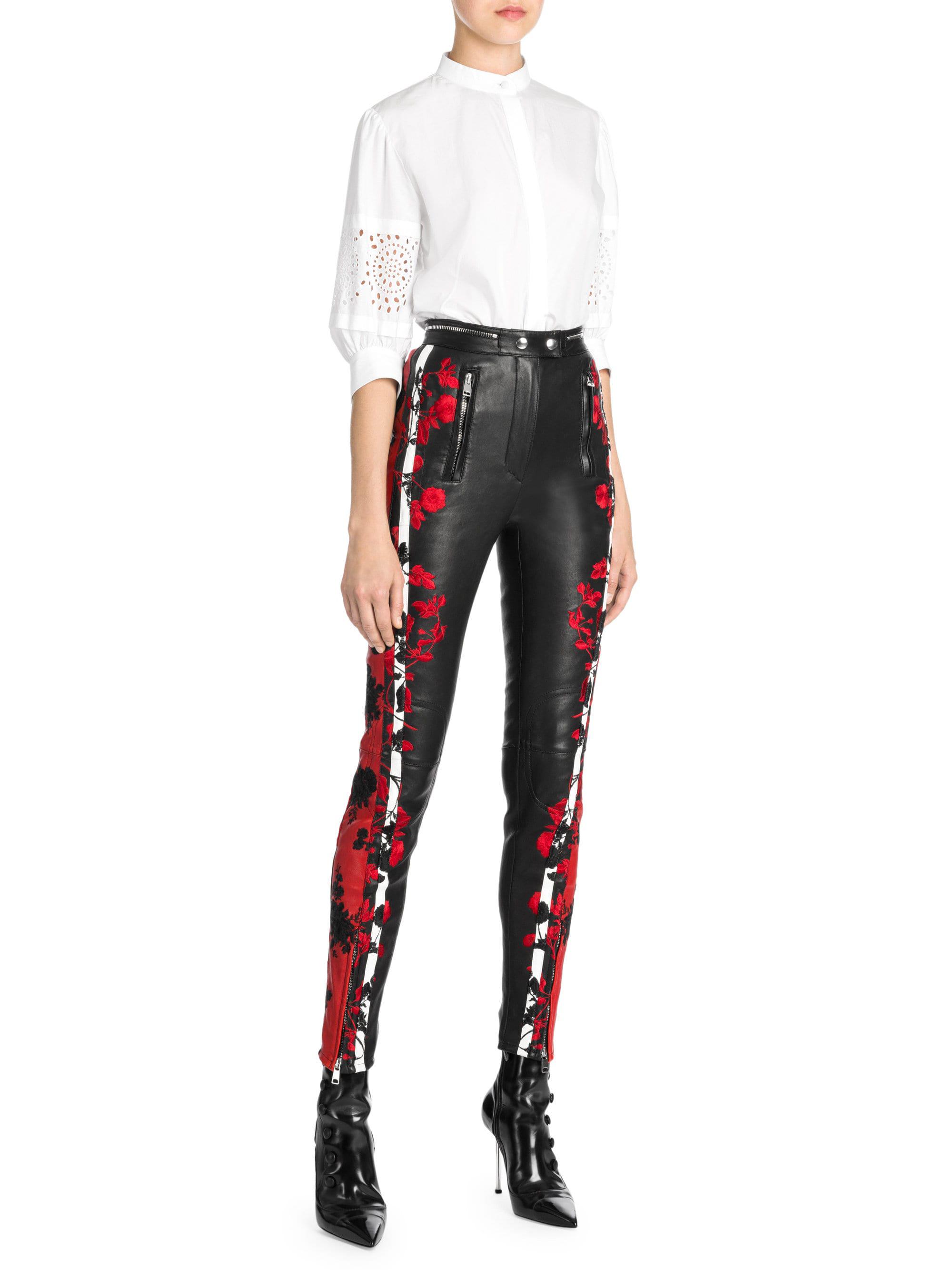Alexander McQueen Floral Stripe Leather Pants in Black - Lyst