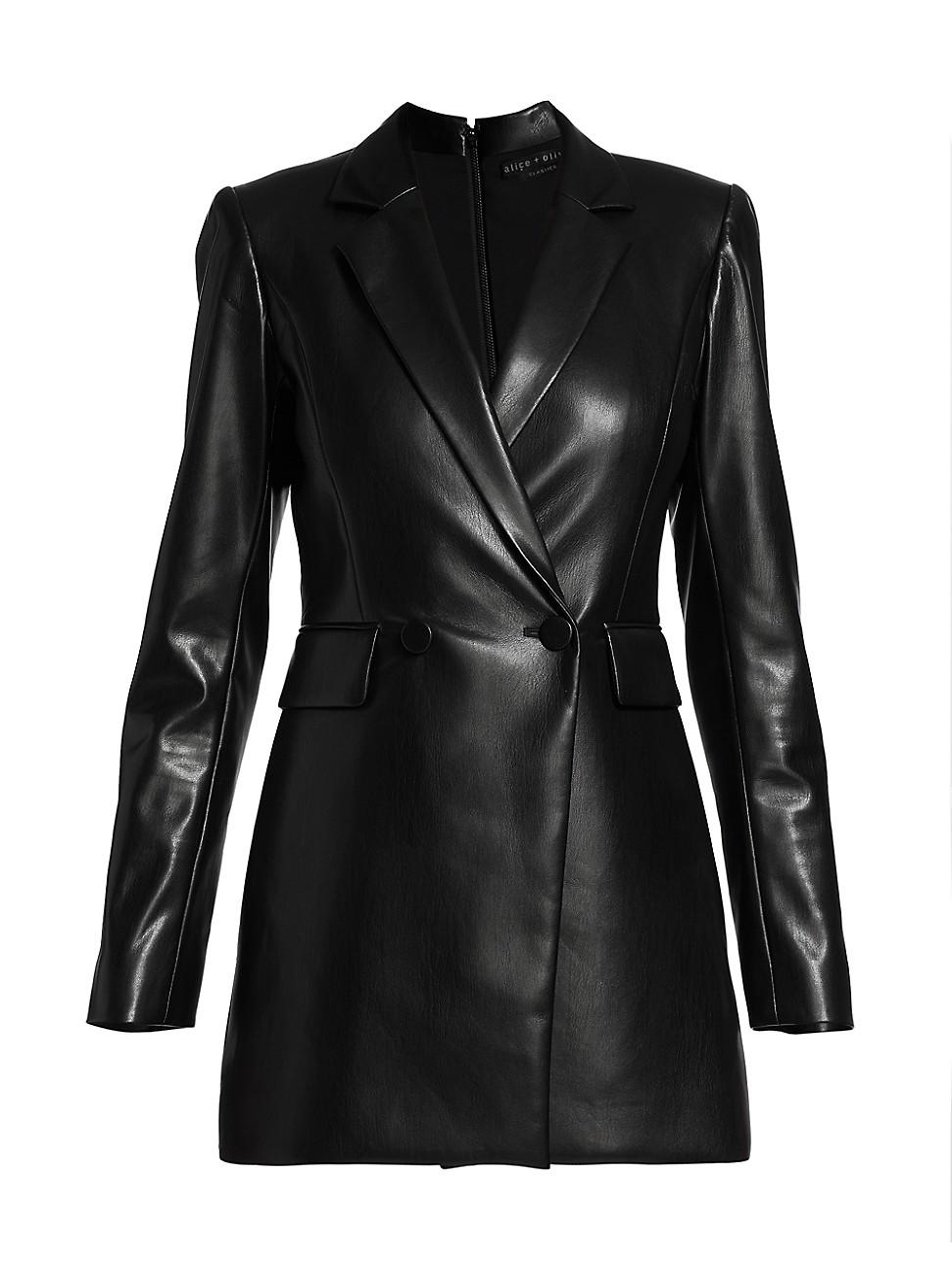 Alice + Olivia Kyrie Faux Leather Blazer Dress in Black | Lyst