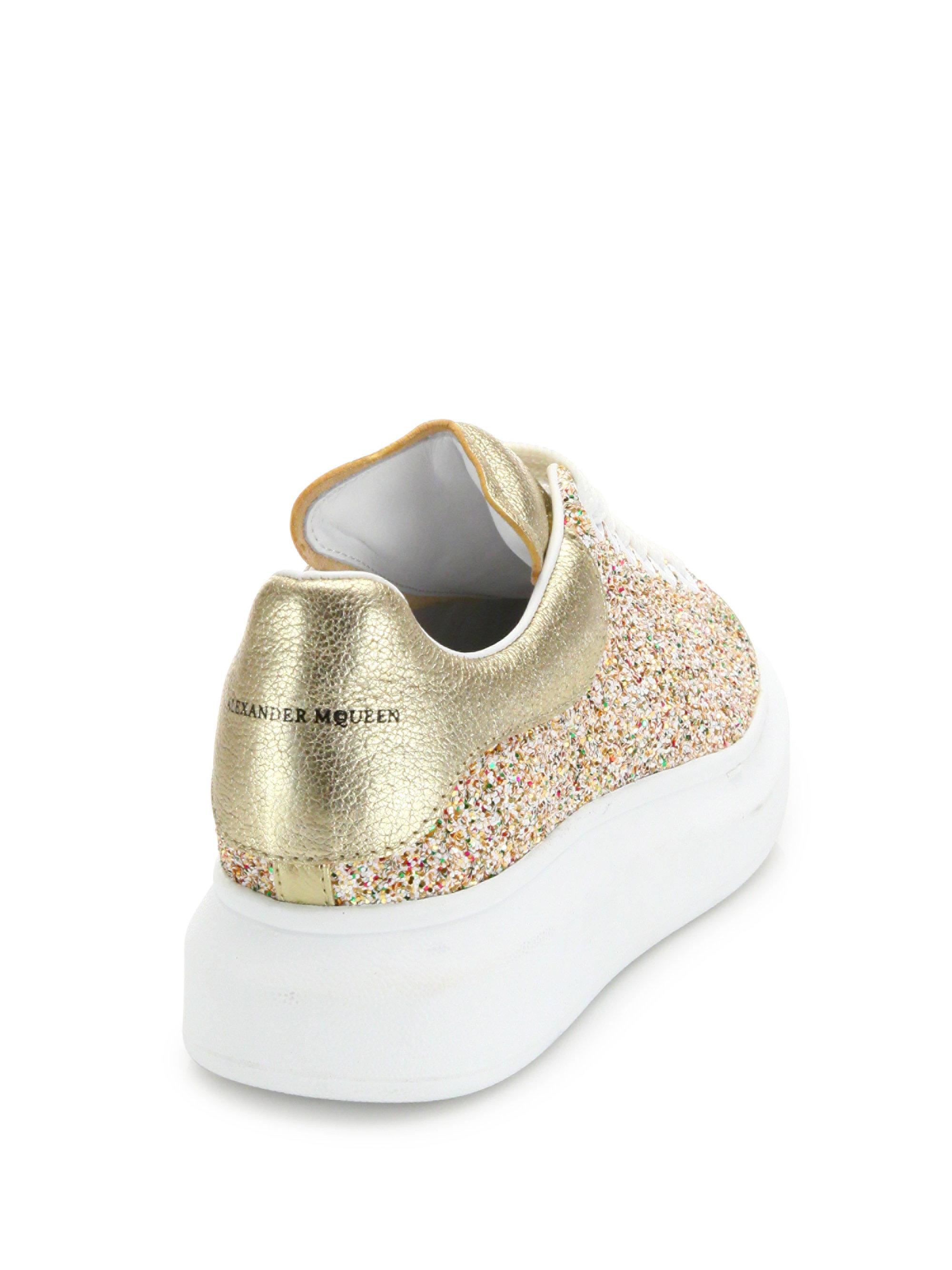 Gold glitter platform sneakers Clearance