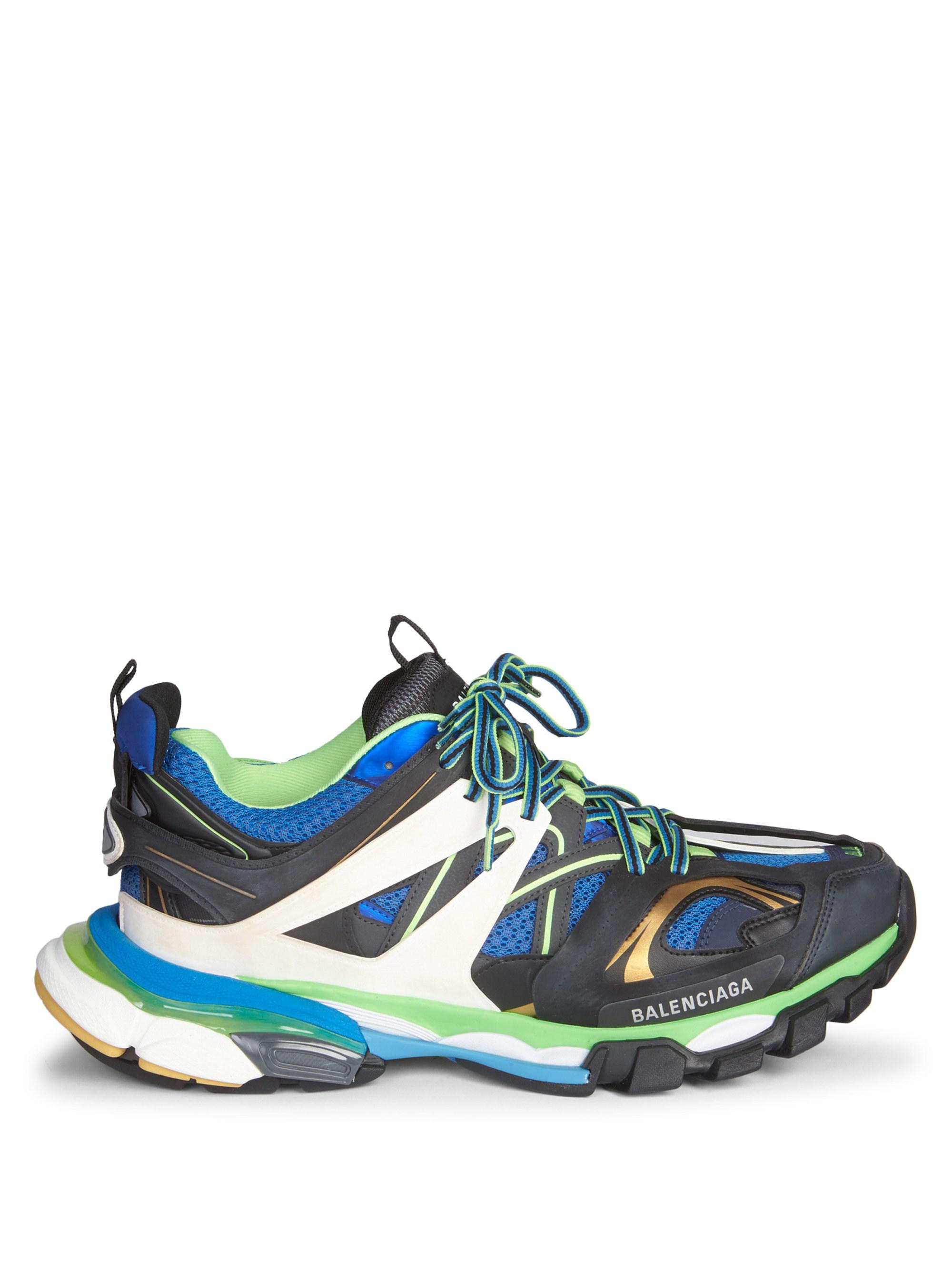 Balenciaga Leather Track Trainers in Black Blue Green (Blue) for Men | Lyst