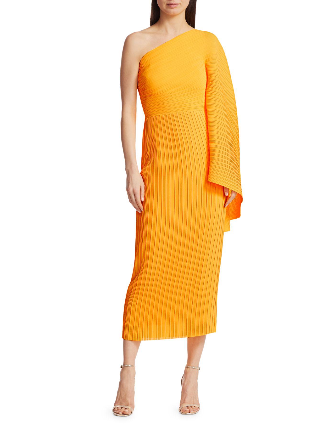 Solace London Synthetic Lila One-shoulder Midi Dress in Neon Orange