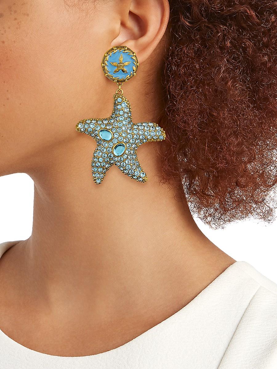 Mer Crystal Starfish Drop Earrings 