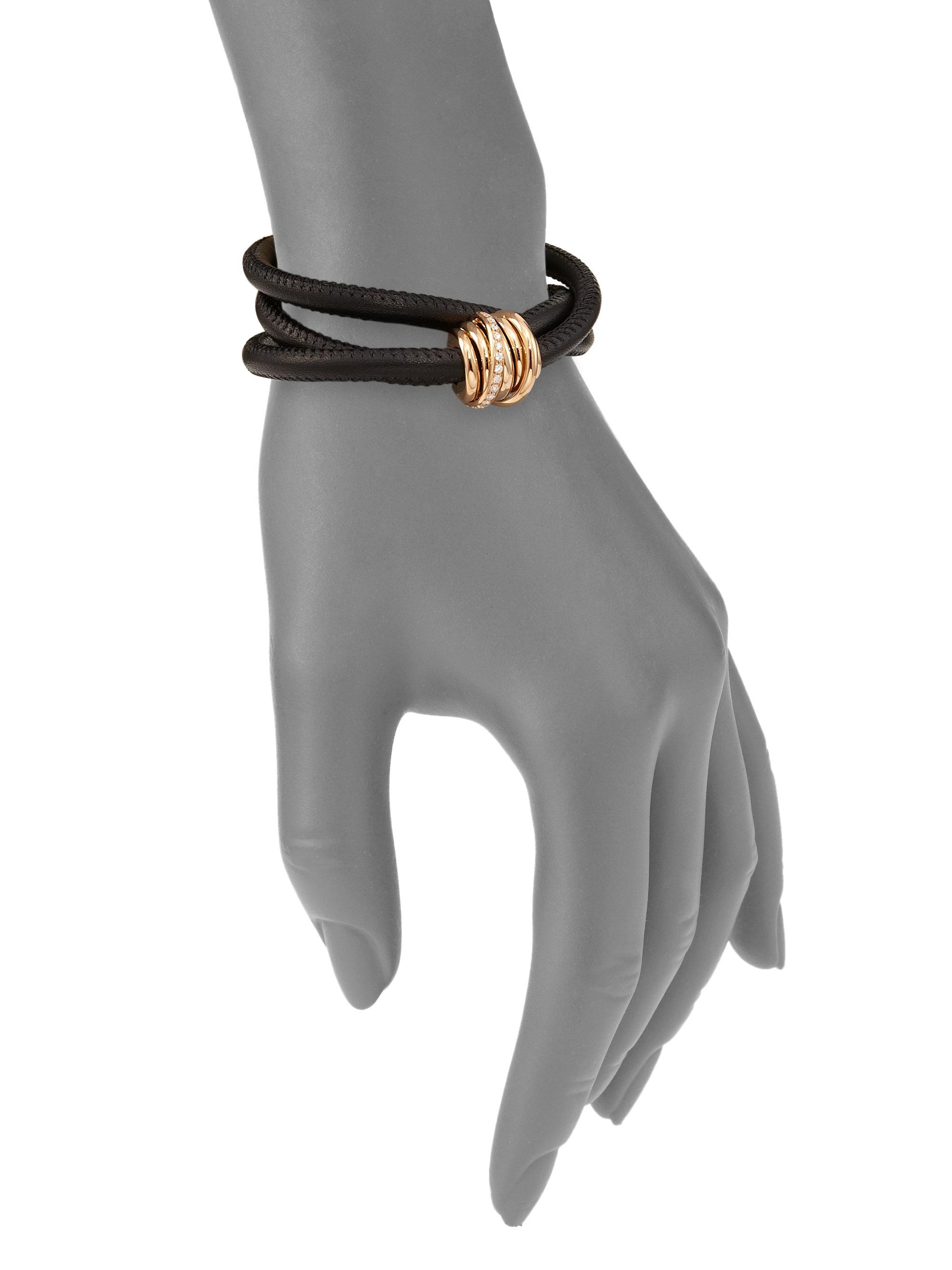 De Grisogono Allegra Diamond, 18k Rose Gold & Leather Wrap Bracelet/black  in Pink | Lyst