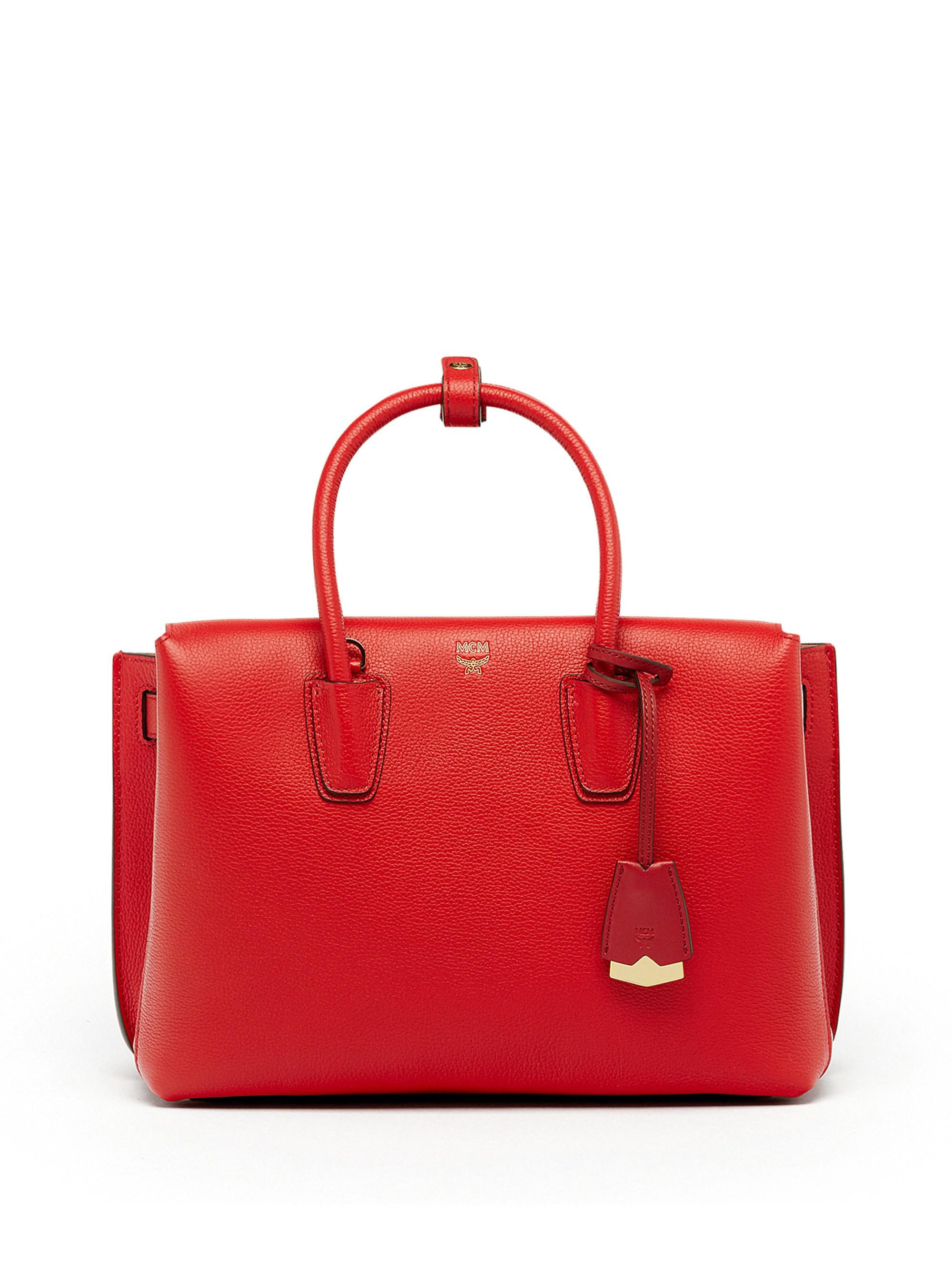 MCM Milla Medium Leather Tote Bag in Ruby Red (Red) - Lyst