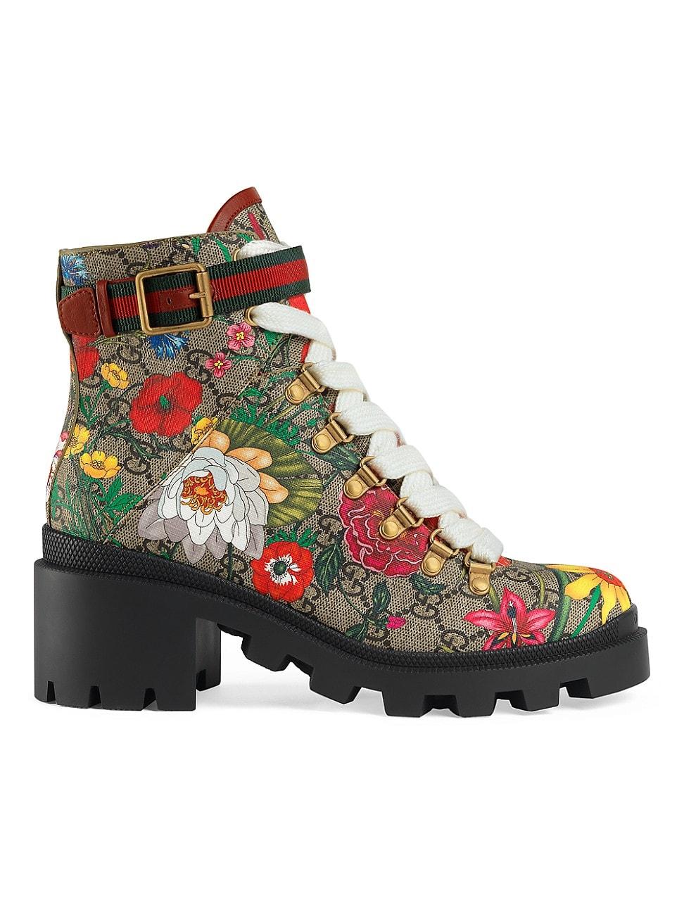 Gucci GG Floral Ankle Boots | Lyst