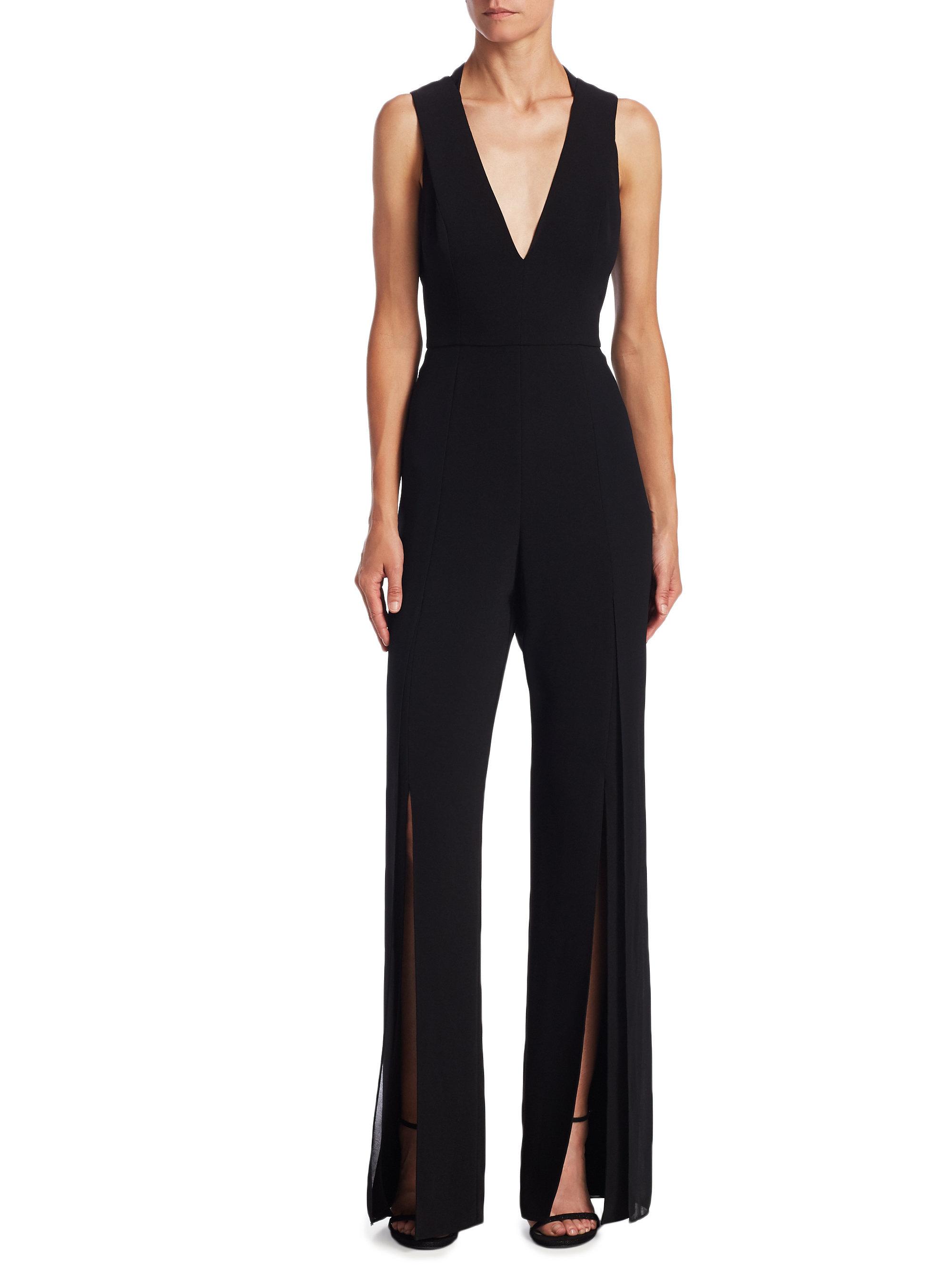 Lyst Halston Heritage Crepe Vneck Jumpsuit in Black