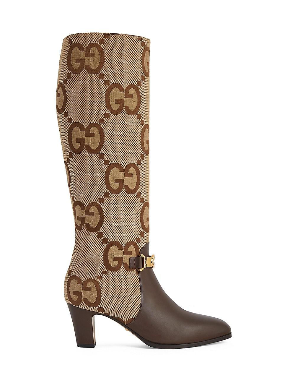 Gucci Anna GG Canvas Knee-high Boots in Natural | Lyst