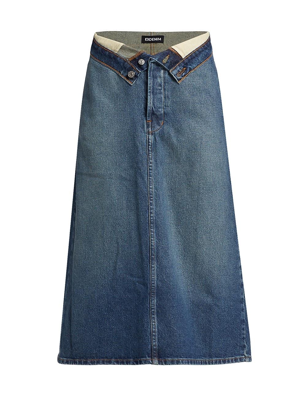 EB DENIM Madison Denim Midi Skirt in Blue | Lyst