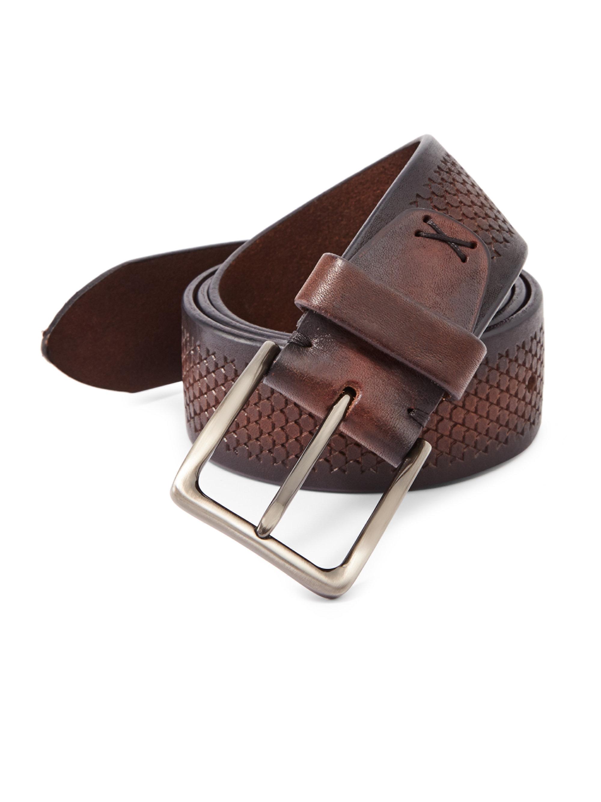 Saks Fifth Avenue Collection Hexagon Imprint Leather Belt in Brown for