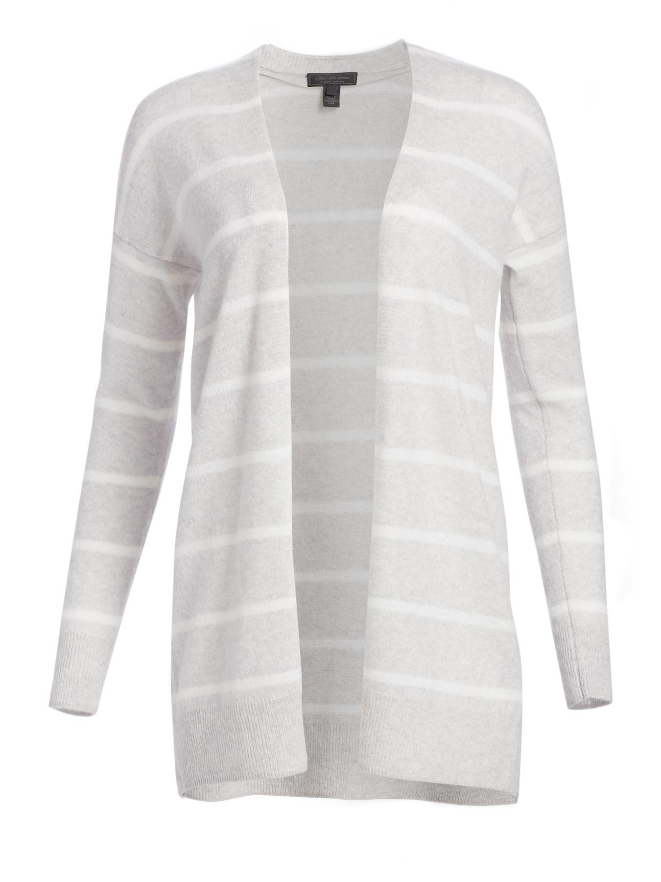 Saks Fifth Avenue Collection Striped Featherweight Cashmere Cardigan in White - Save 16% - Lyst